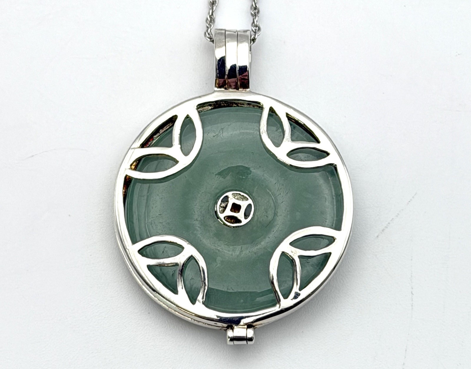 Vintage Sterling Silver Jadeite Jade Dragon Pendant Chinese Necklace 20” Chain