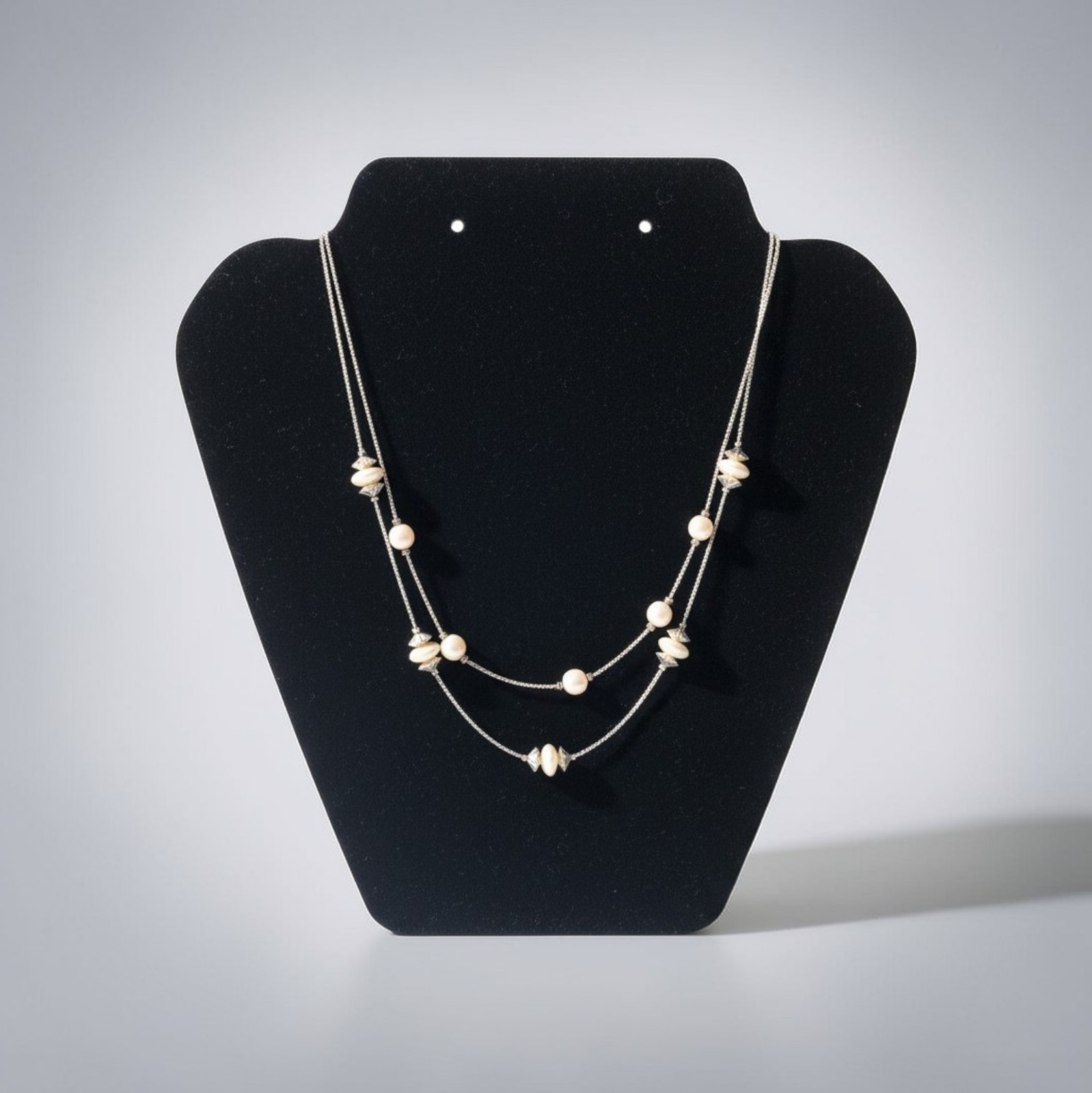 18″ Double Strand Gold-toned Chains W/Light-Colored Beads With Spacers Necklace