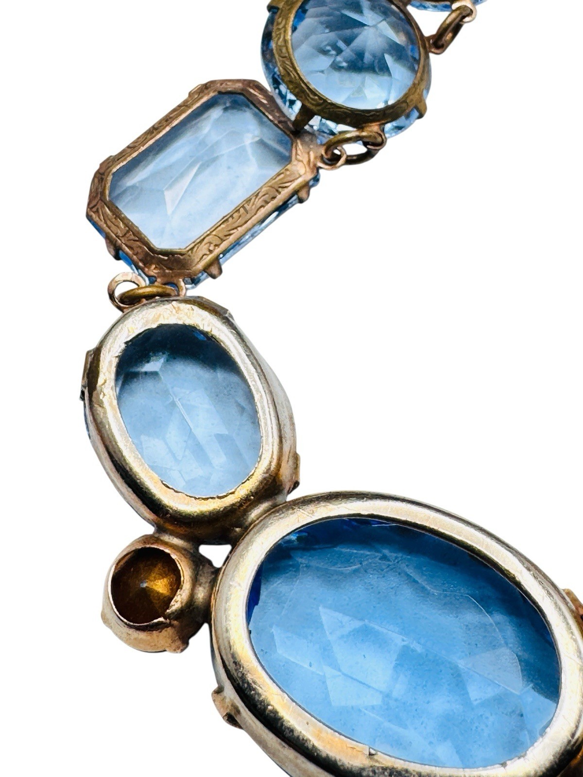 Vintage Blue Glass Rhinestone Necklace Signed Frances Hirsch Beautiful 16″