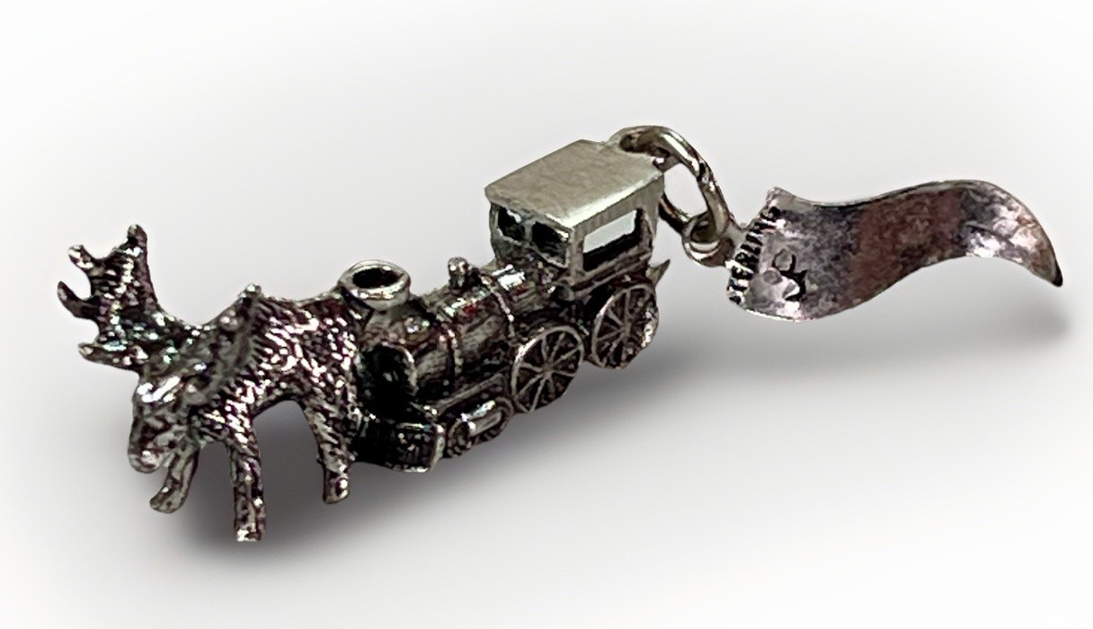 VTG 925 Alaska Souvenir 3D Moose & Locomotive Charm Sterling Silver Signed JP