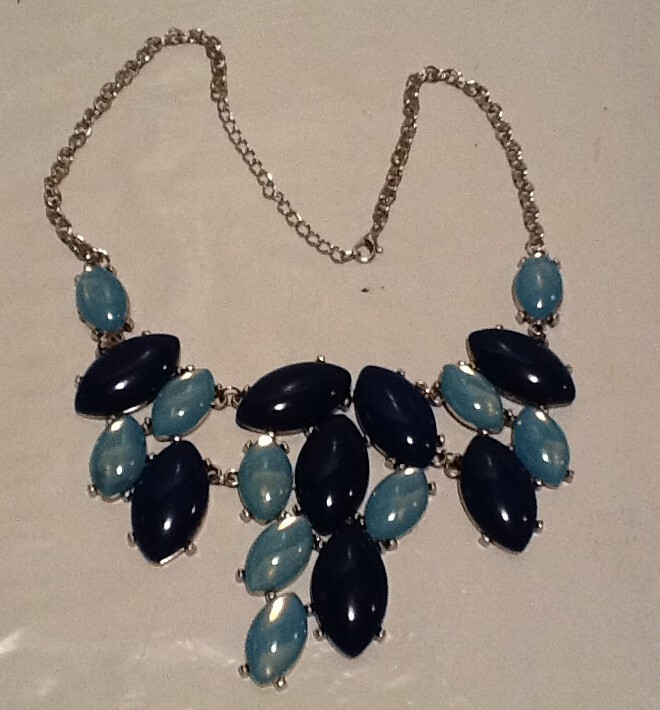 Sugarfix by Bauble Bar Dark Light Blue cabochon Bib Statement Necklace 20″ USED