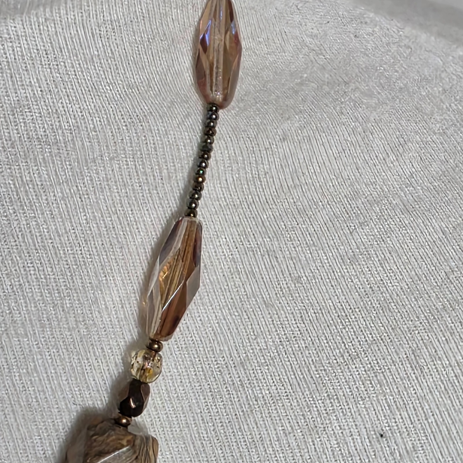 Beaded Lariat Necklace Large Irregularly Shaped Stone Earth-Tone Mix of Beads