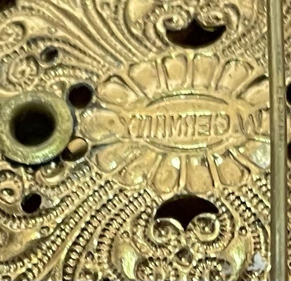 20th Century W German Gold Filigree Carved Glass Cameo Austrian Crystal Brooch