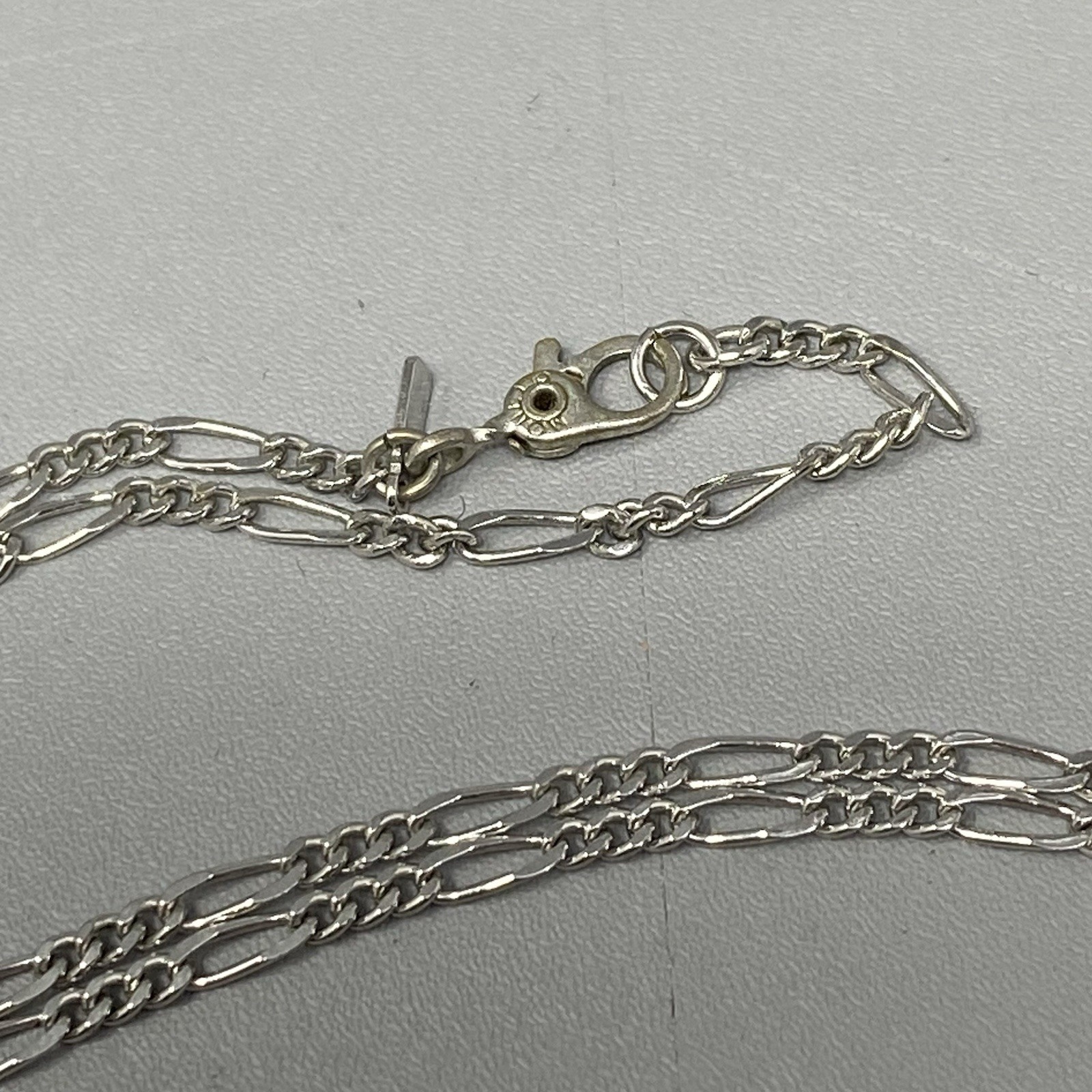 Monet Chain Necklace Figaro Links Silver Tone Long Sister Clasp Signed Retro 30″