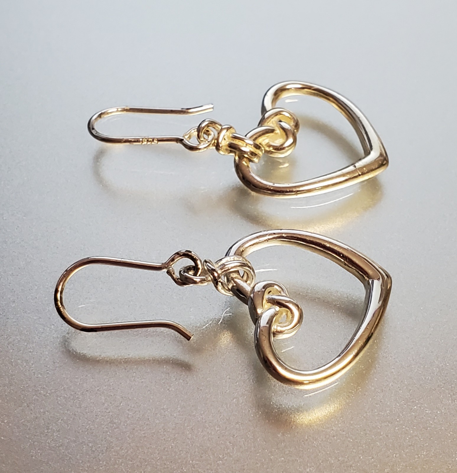 VTG 925 Heart Knot Earrings 1.5in Drop Sterling Silver 2g Lightweight Openwork