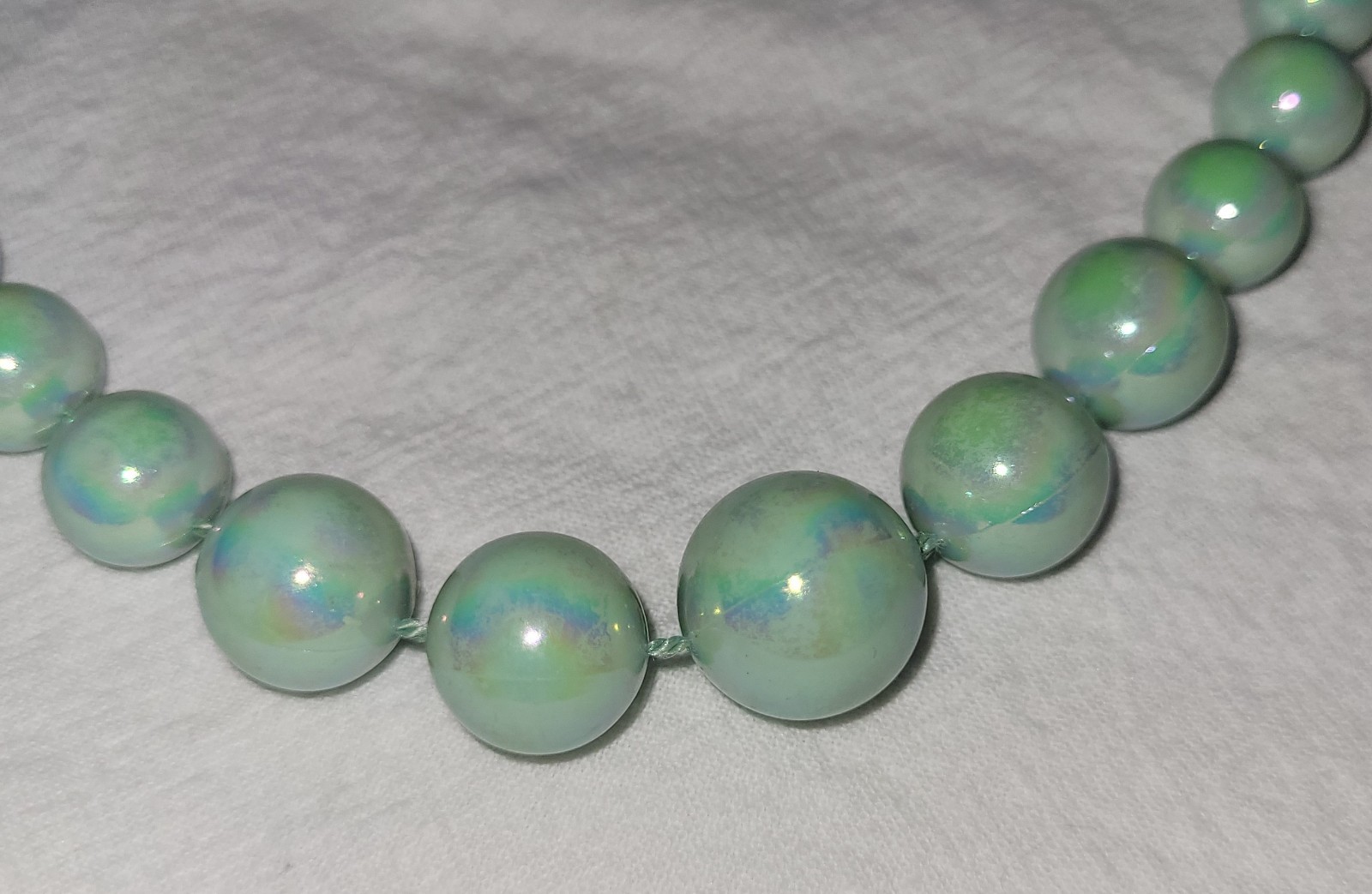 Vintage Teal Blue Aqua Acrylic Iridescent Beaded Necklace W Matching Earrings