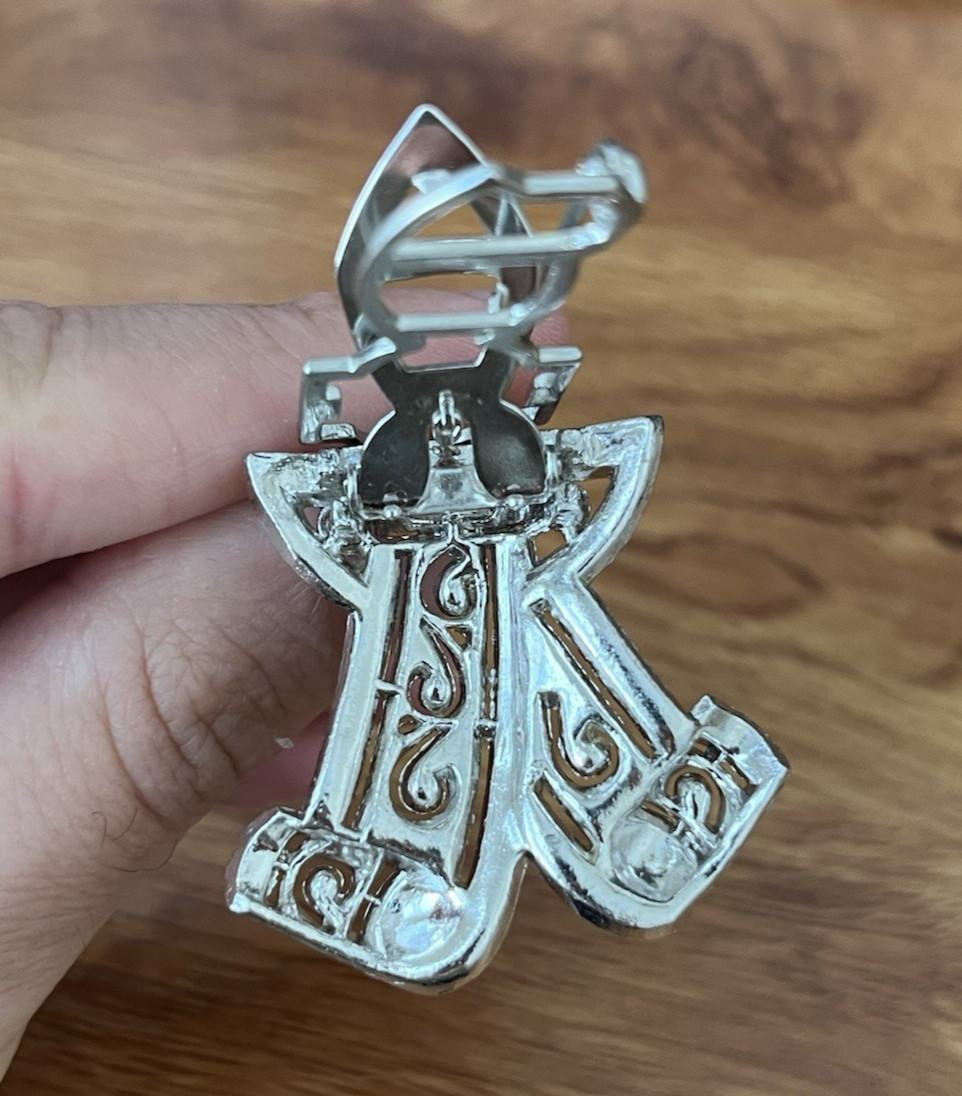 Vintage Coro Duette Bow Art Deco Silver Tone Brooch Dress Clip *Needs Repair*