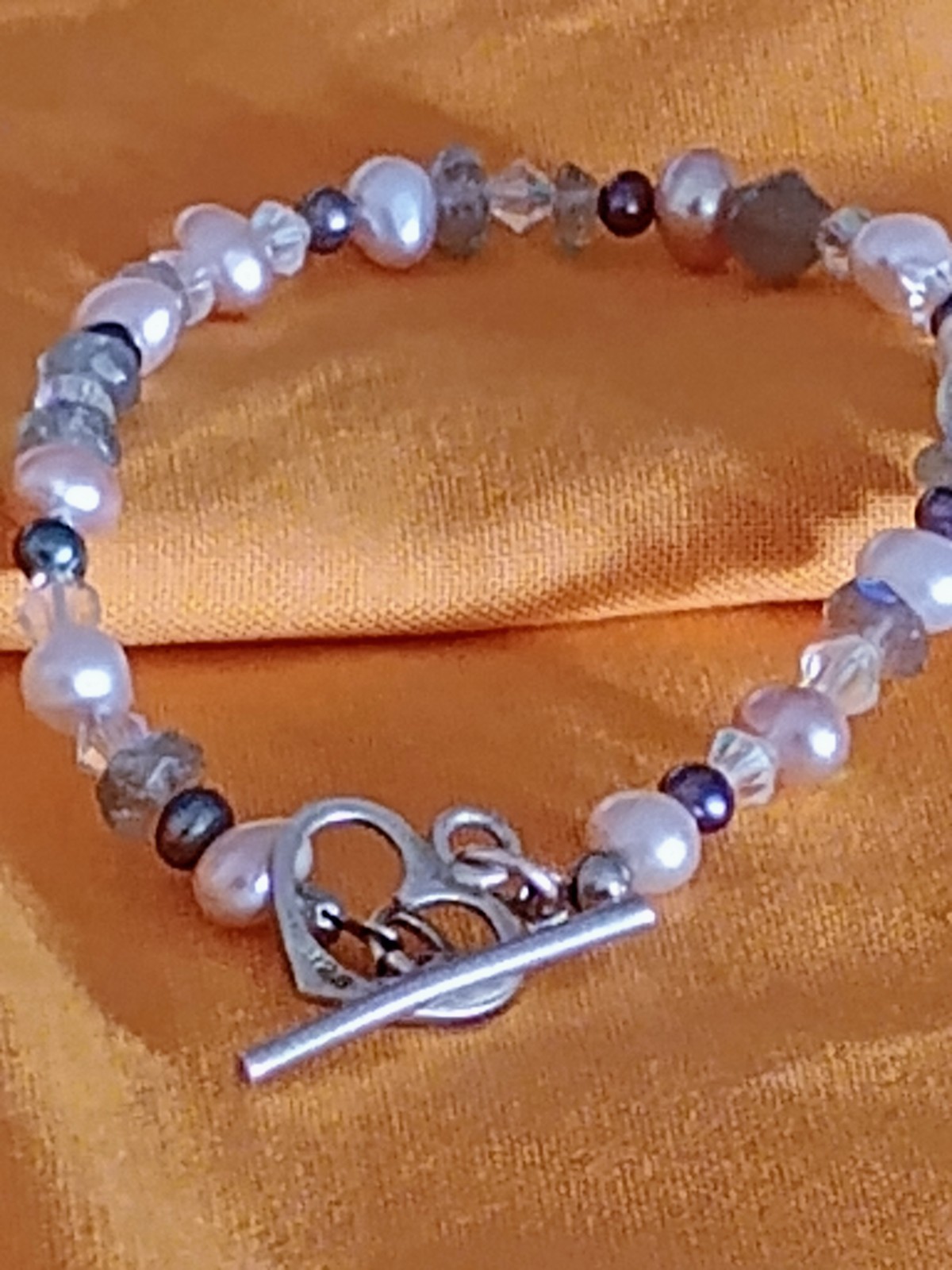 Vtg Sterling Silver Bracelet With GEORGEOUS Multicolored Real Pearls And Crystal