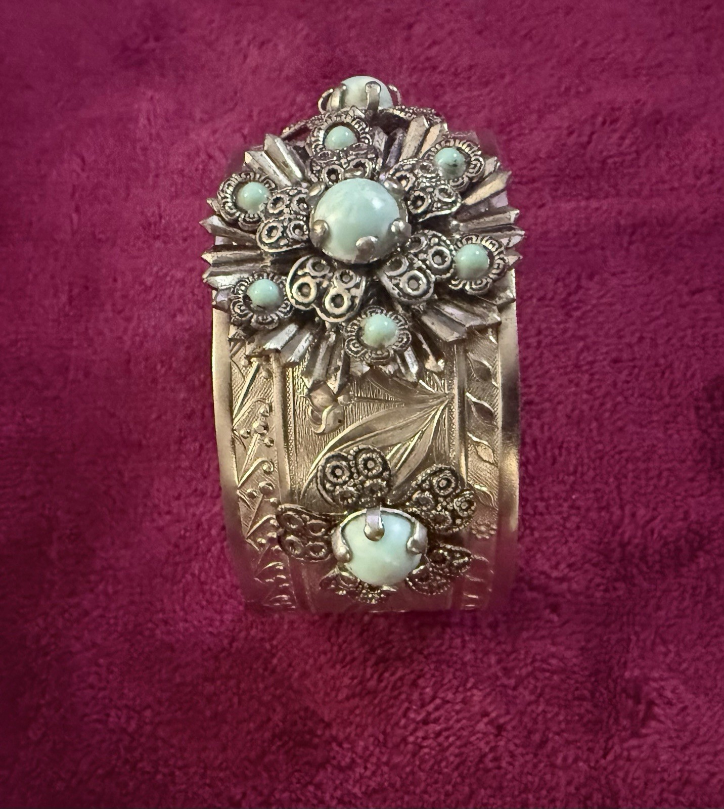 VTG Silver Tone Floral Cluster Turquoise Bracelet Southwestern ~ Beautiful
