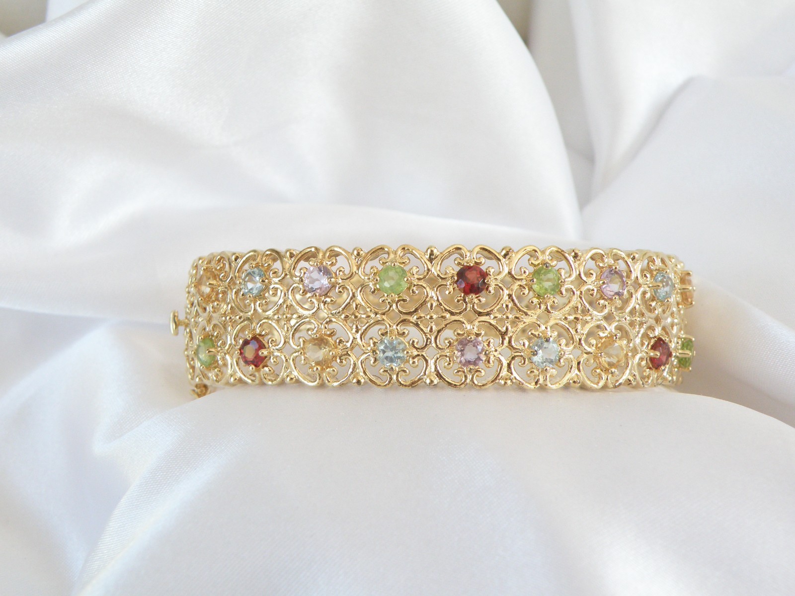 Sterling Silver 925 Gold on Natural Gemstone Statement Bracelet