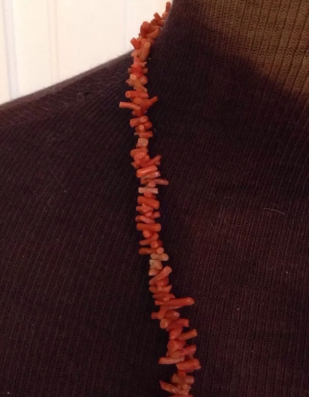 Vintage Real CORAL Necklace Natural Branch LONG 27″ Strand Pink Salmon Color