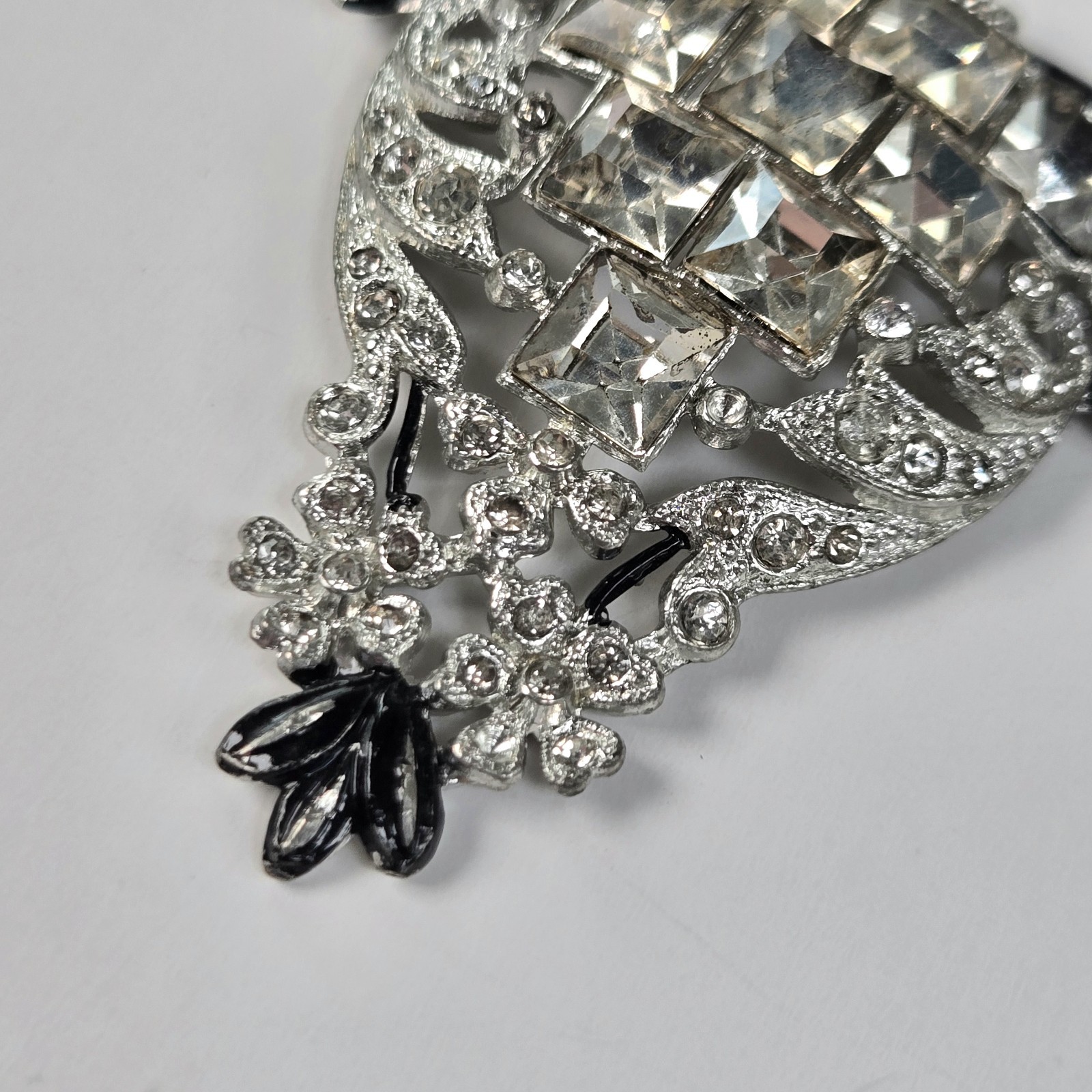 Art Deco Rhinestone & Black Enamel Lavaliere Pendant Only