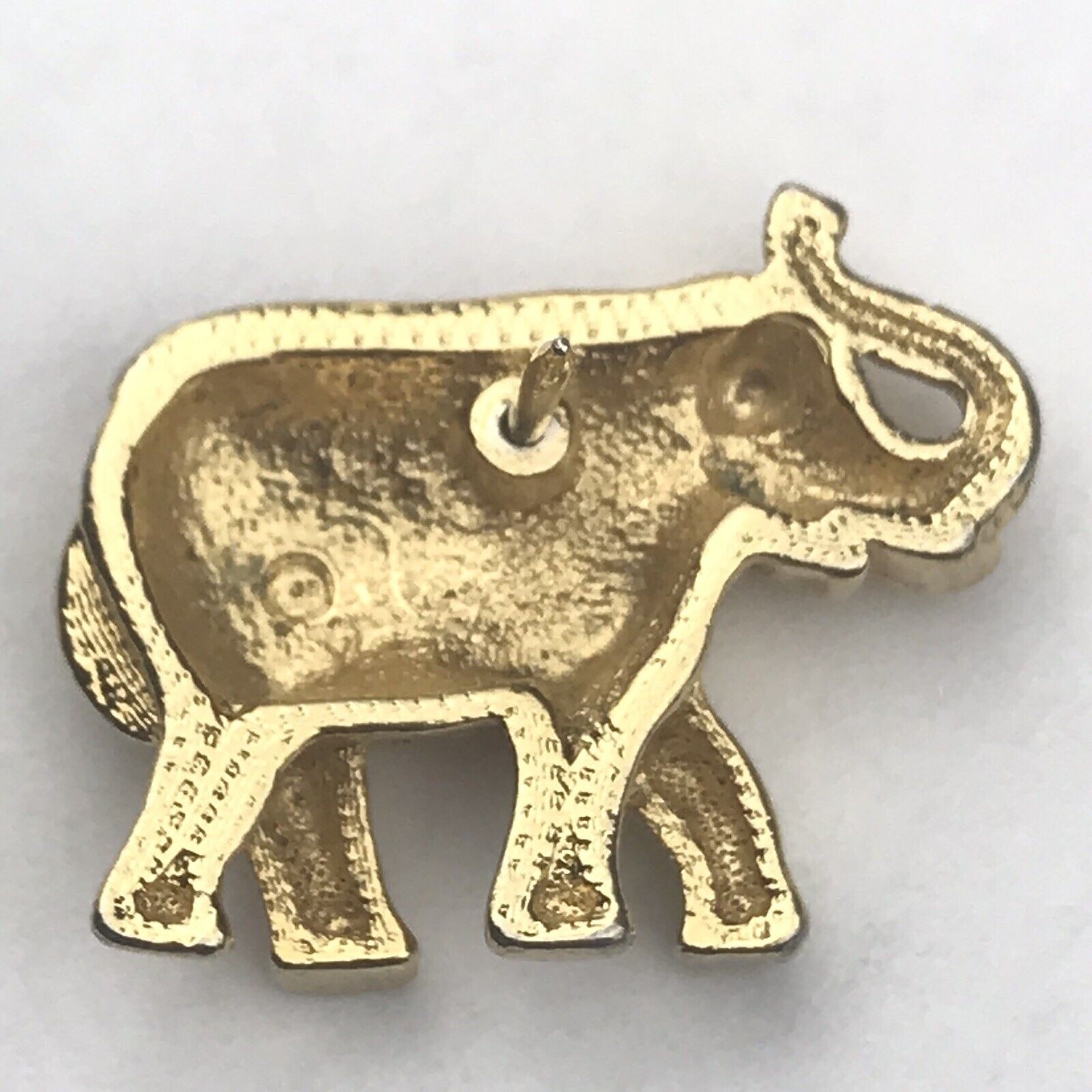 Vintage Gold Red Enamel Elephant Pin Brooch Trunk Up Good Luck Charm