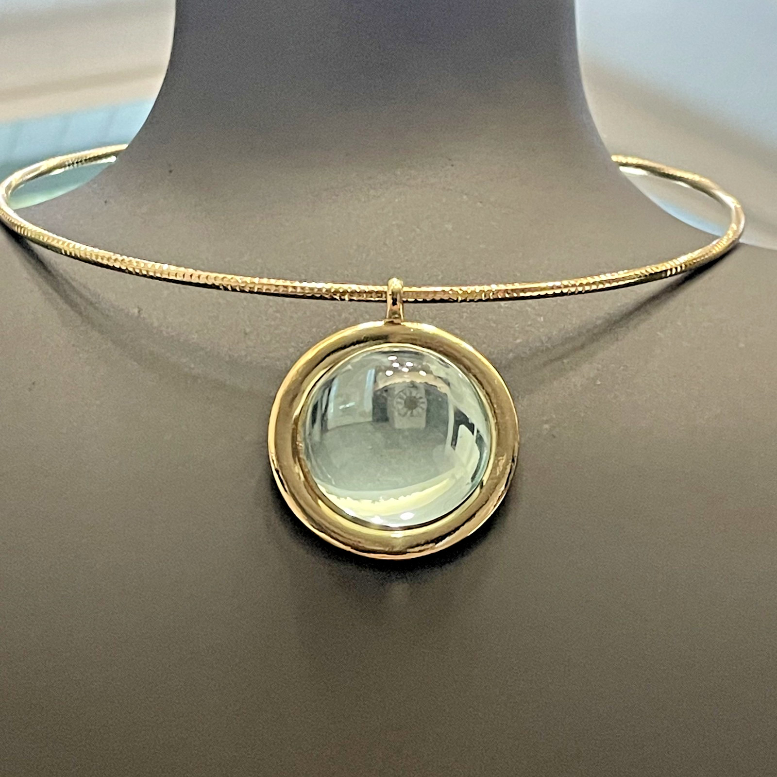 Vintage Flares Jewelry Gold Toned Snake Choker w/Light Blue Dome Crystal Pendant