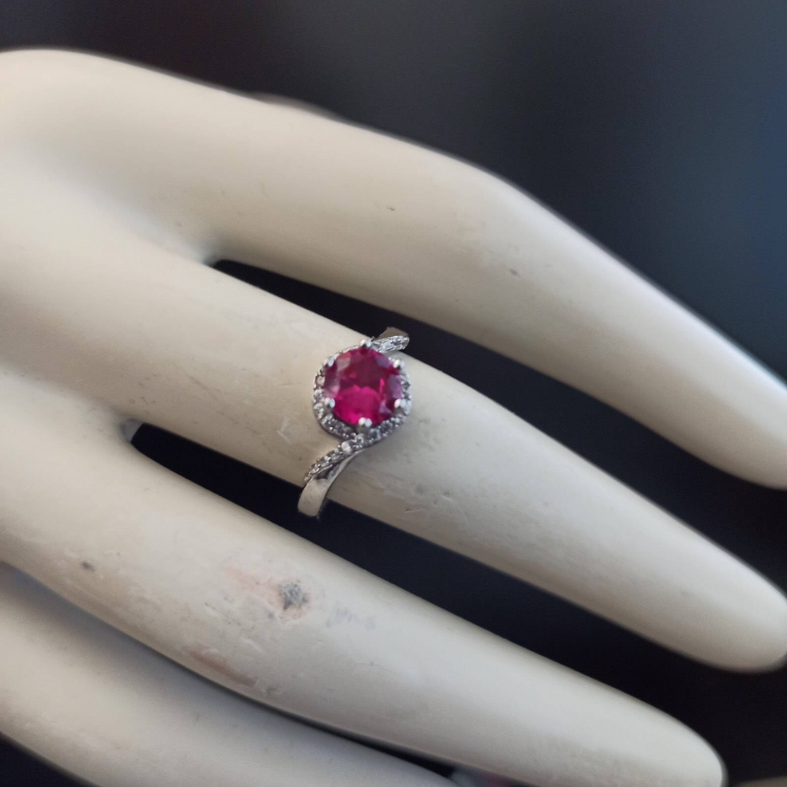 Sterling Silver Ruby Ring Bright Fuchsia Pink Tested 925 Feminine Classic Gift