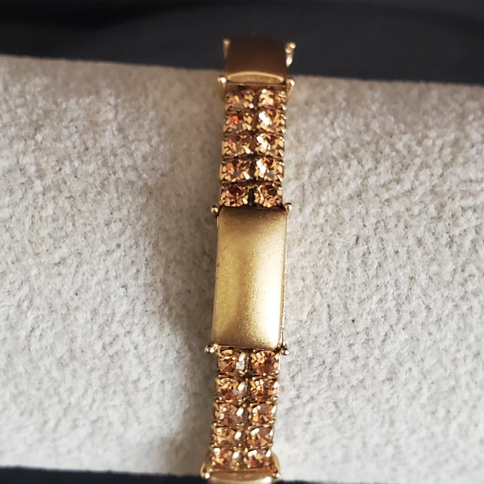 Vintage Monet Amber Rhinestone Brushed Gold Stretch Tennis Bracelet 80’s