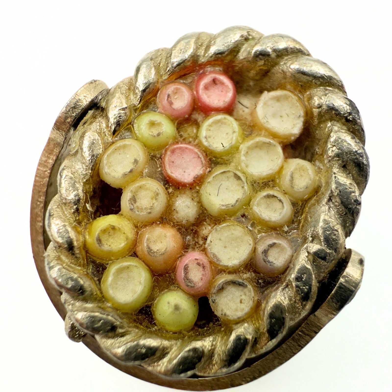 Vintage Amazing Gold Plated Nantucket Basket Pastel Multi Color Glass Charm