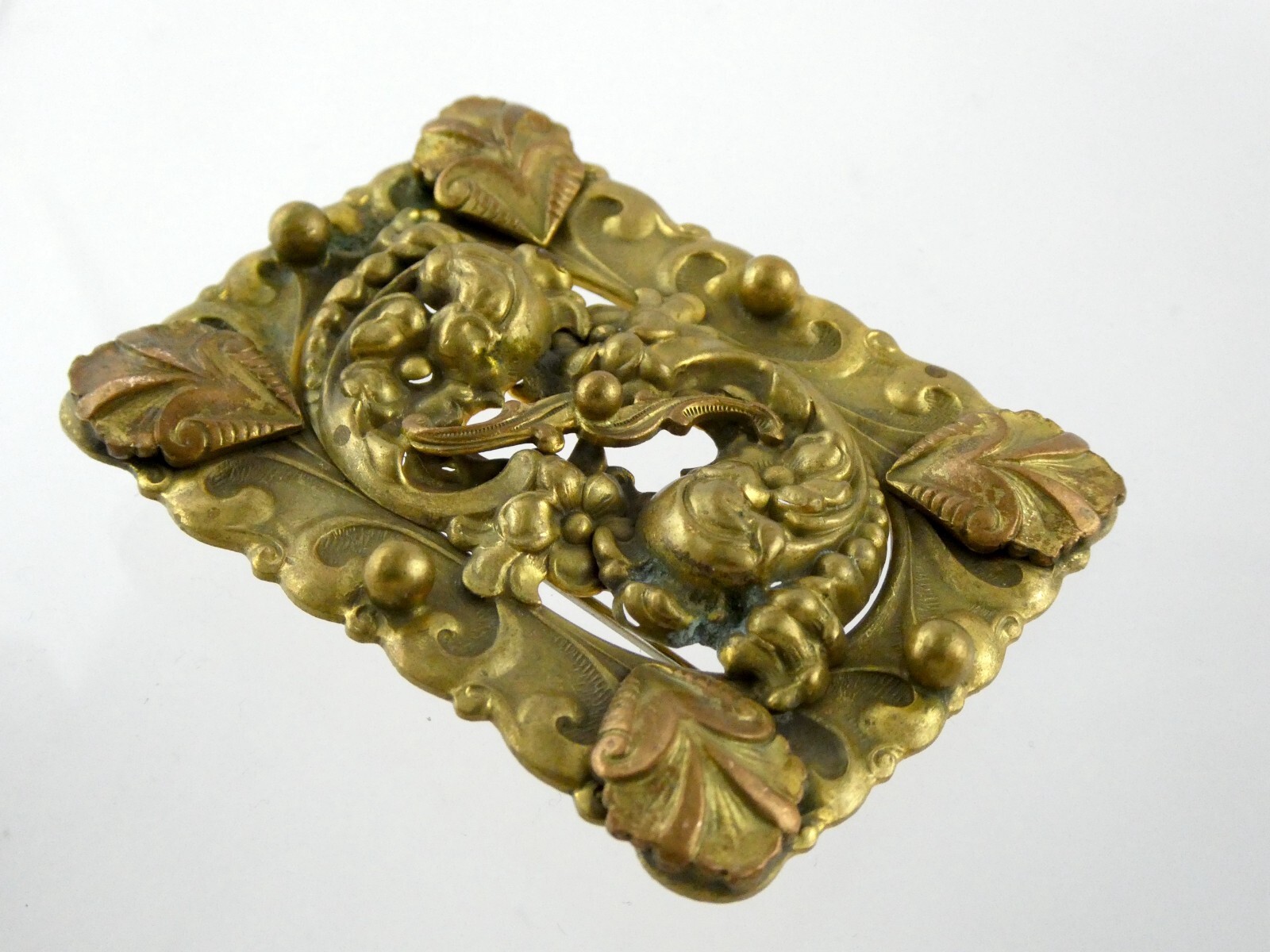 Vintage Brass Goldtone Belt Buckle Style Brooch or Pin Unsigned 25g 2 3/8 Inches