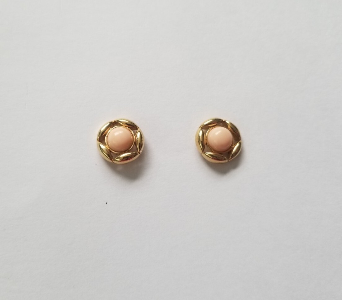 VTG Cabochon Stud Post Earrings WITH BACKS Pink and Gold 1930-1950
