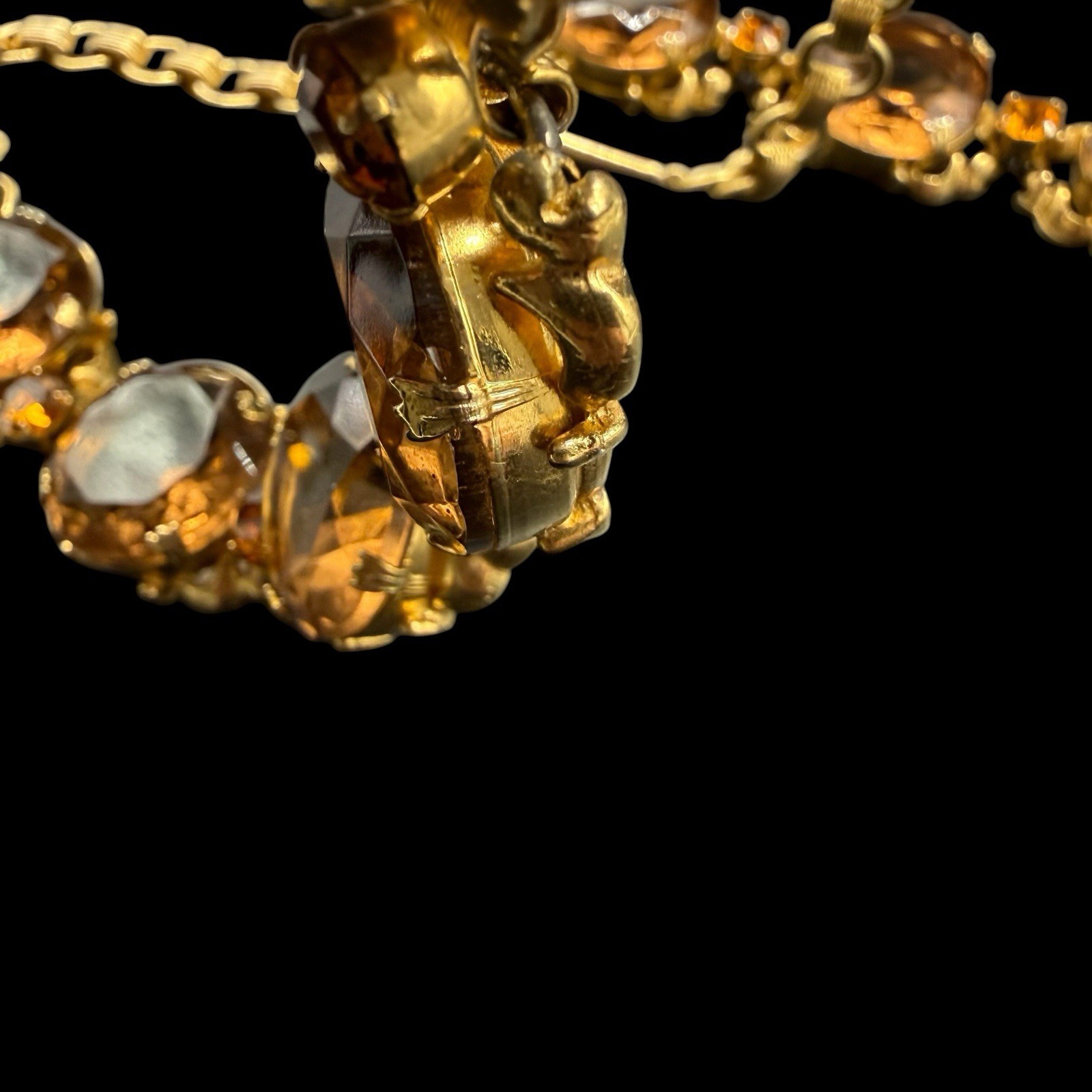 Riviere Statement Necklace & Bracelet Set Smokey Topaz Glass Collet Vintage