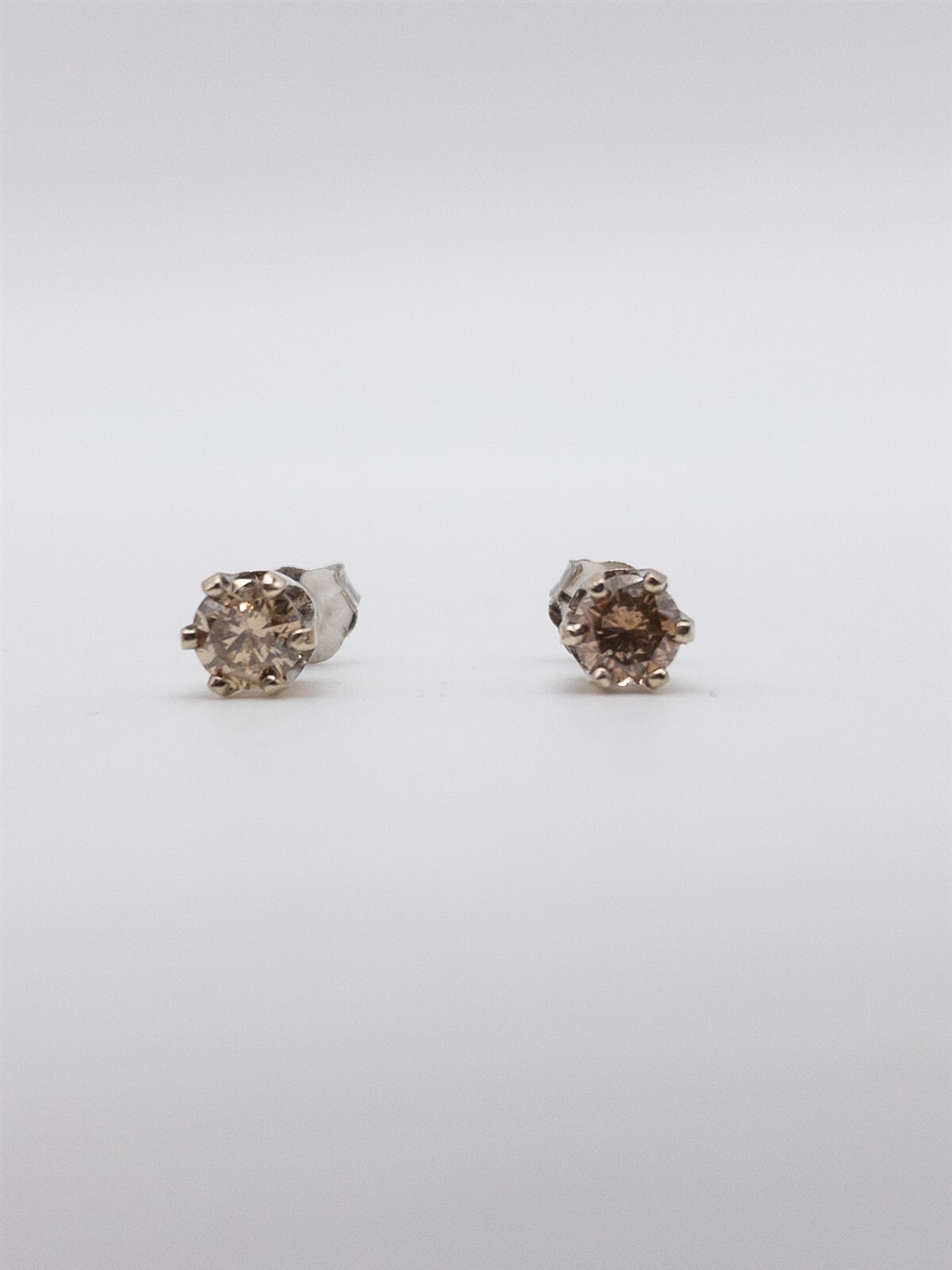 Estate $2000 1ct VS Natural Champagne Diamond 14k White Gold STUD EARRINGS