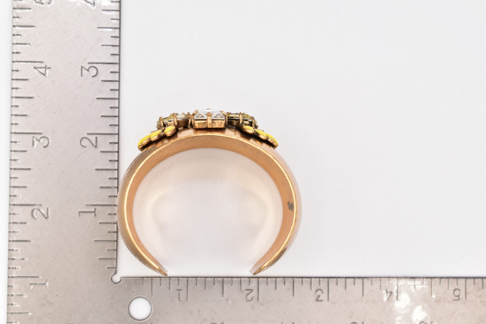 Stella & Dot Crystal Gold Cuff Bracelet Yellow Enamel Statement Wide Y2K BinBR