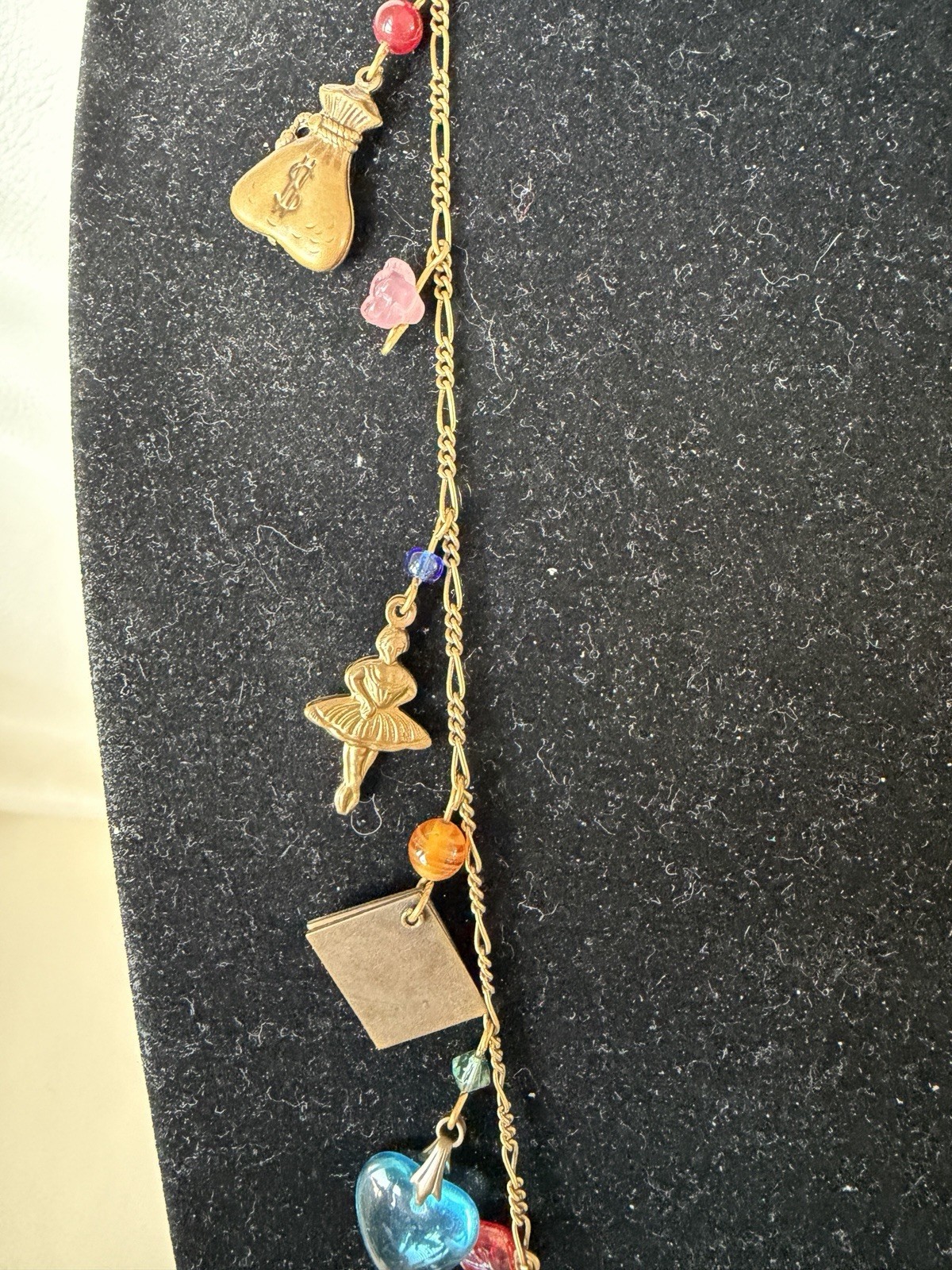 Vintage Signed Glassworks Studio Multi Charm Love Luck Fun Heart 30″ Necklace