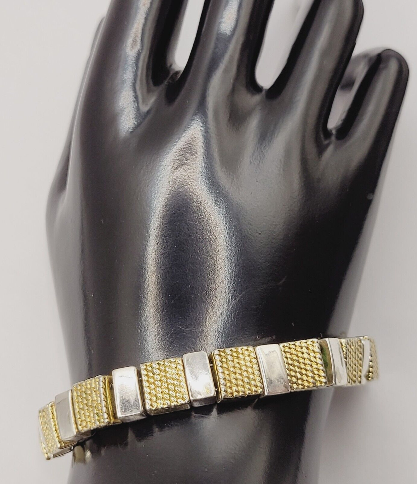 Napier Vintage Textured Gold & Polished Silver Tone Link Bracelet 7.25 In Signed