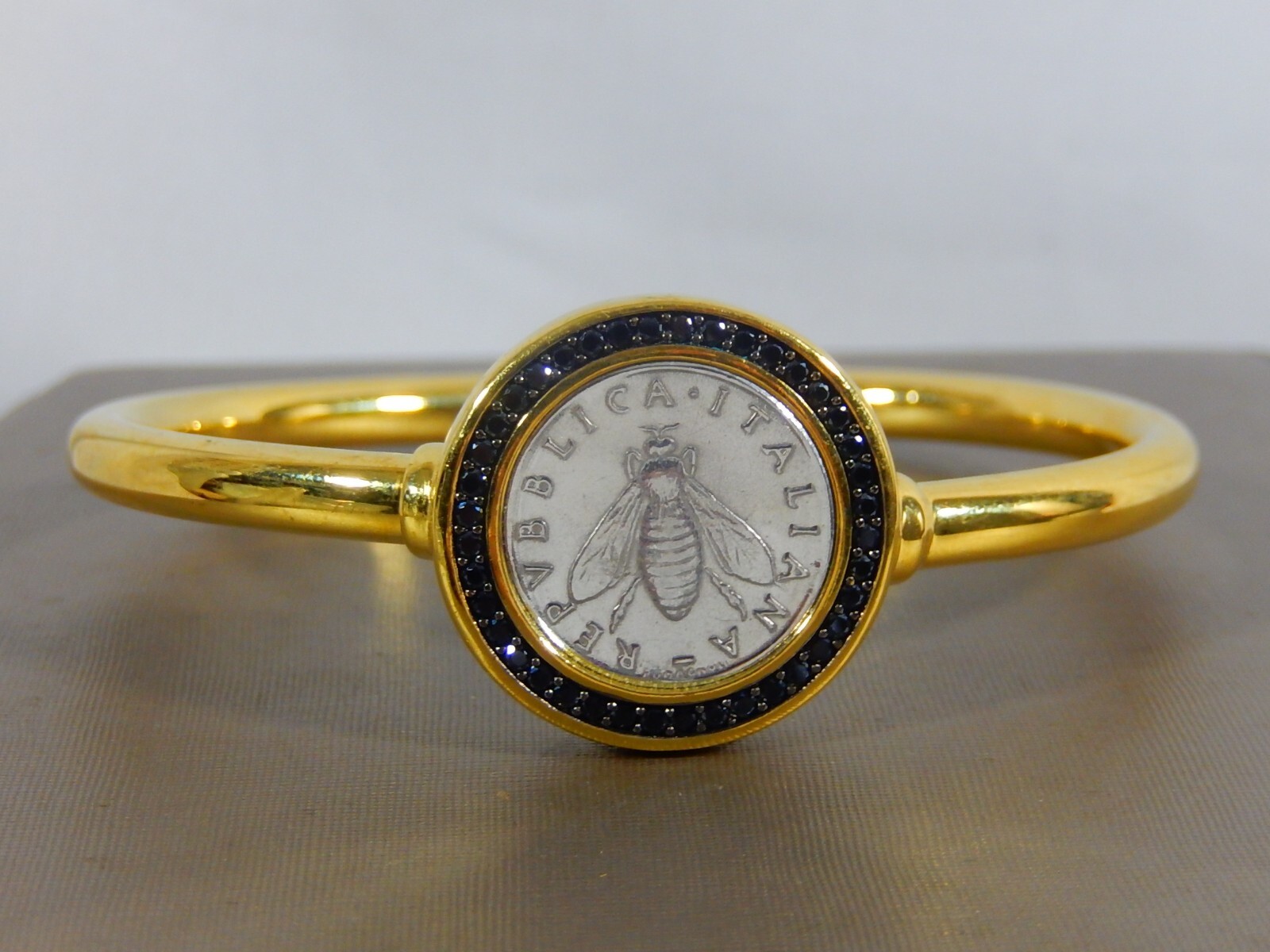 HSN BELLEZZA “BEE” LIRA COIN .76ctw SPINEL GP BRONZE BANGLE BRACELET