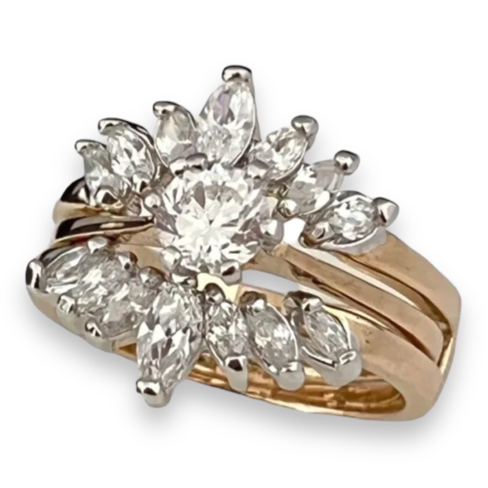 Vintage 1980s Wedding Ring Set Size 8 Cubic Zirconia 14K Gold Plate – 14F