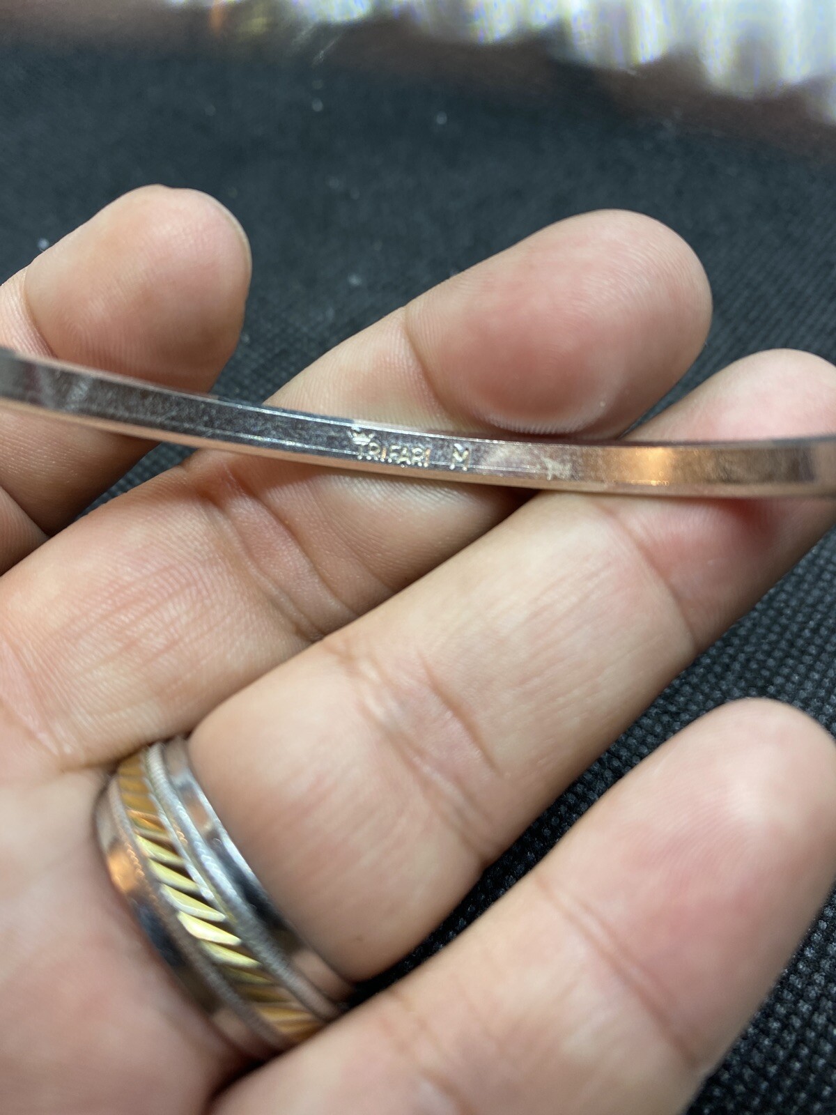 Vintage Silver Tone Etched Signed Trifari Bracelet 2 1/2” Across 1/4 Wide