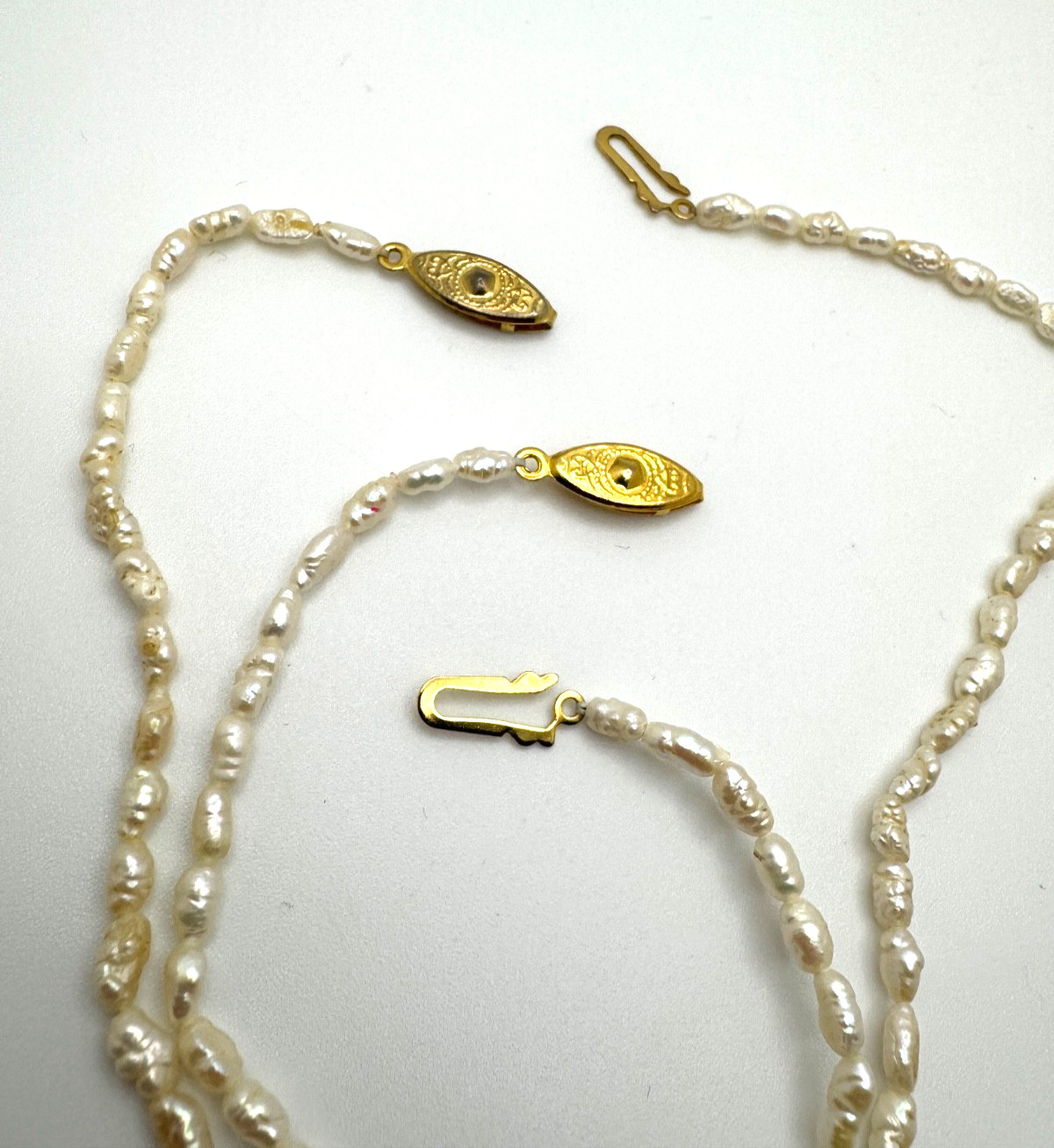 Vintage Rice Pearl Necklace Bracelet Set 20″ 8″ Gold Tone Fish Hook Clasp