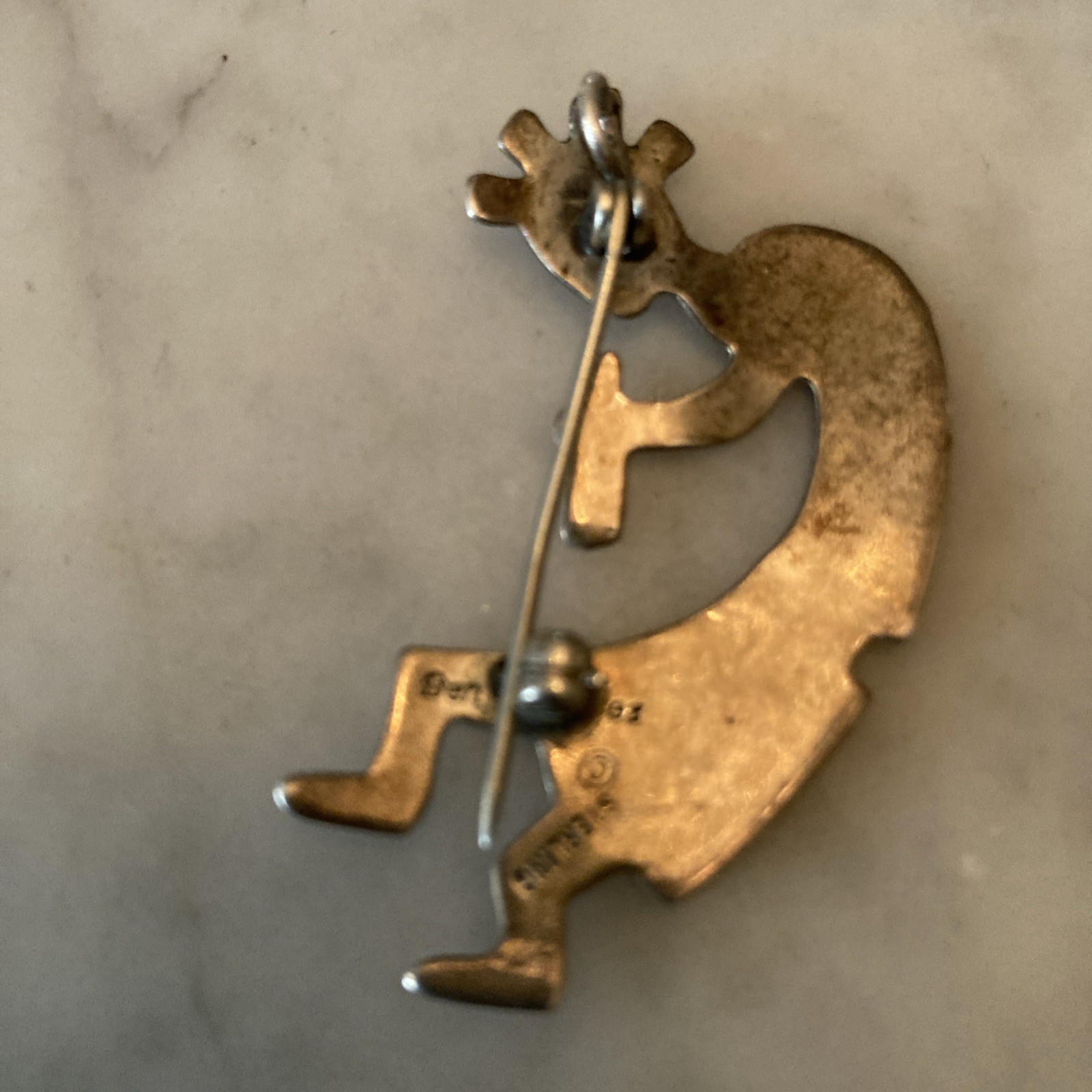 Vintage Ben J Chavez Sterling Kokopelli Brooch Pendant 2”