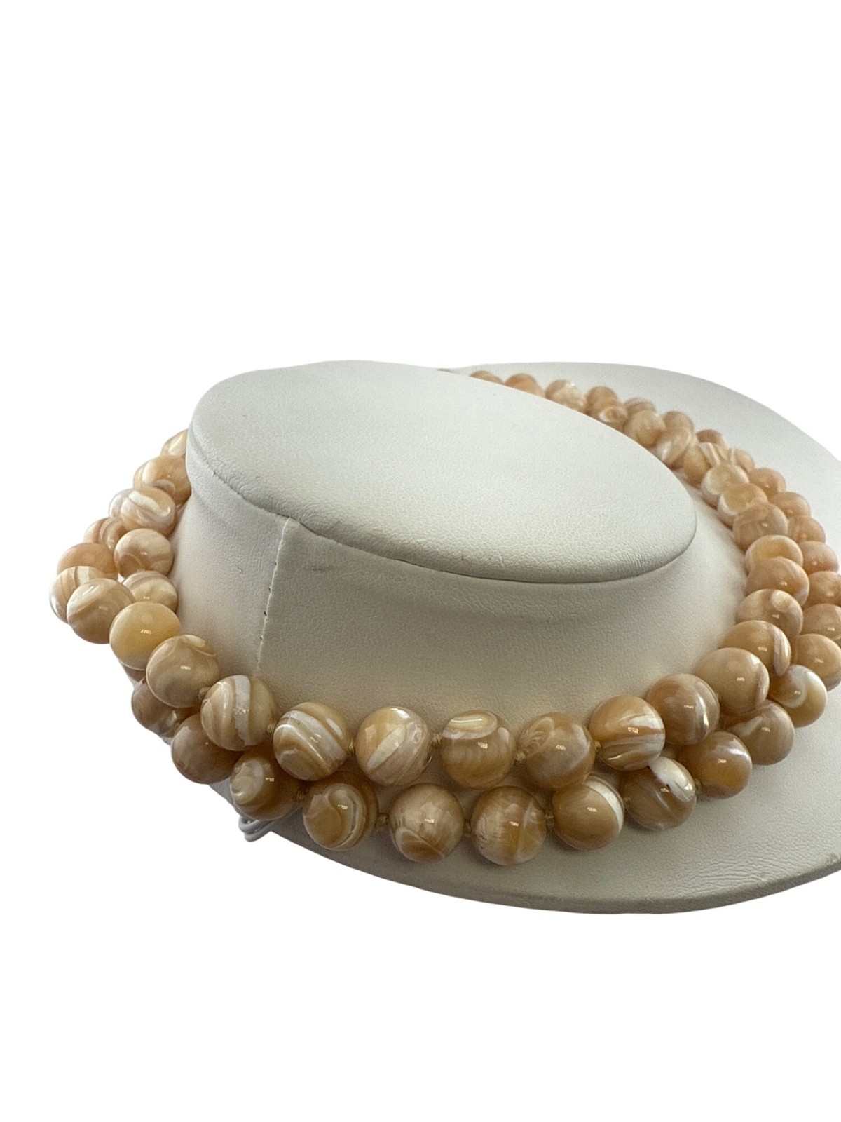 Vintage Beige Swirl Bead Necklace Double Strand Retro Costume Jewelry