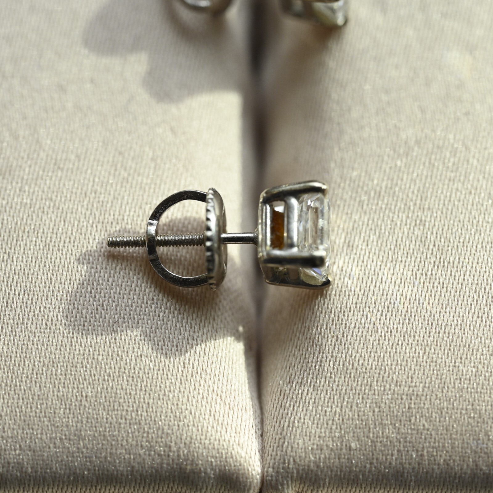 1.52 CTW Diamond Earrings Asscher VS1 E-F Excellent Cut 14k White Screw Stud