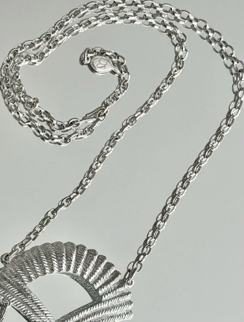 VTG Etruscan Revival Tassel Fan Pendant Necklace Art Deco Style Retro Luxury