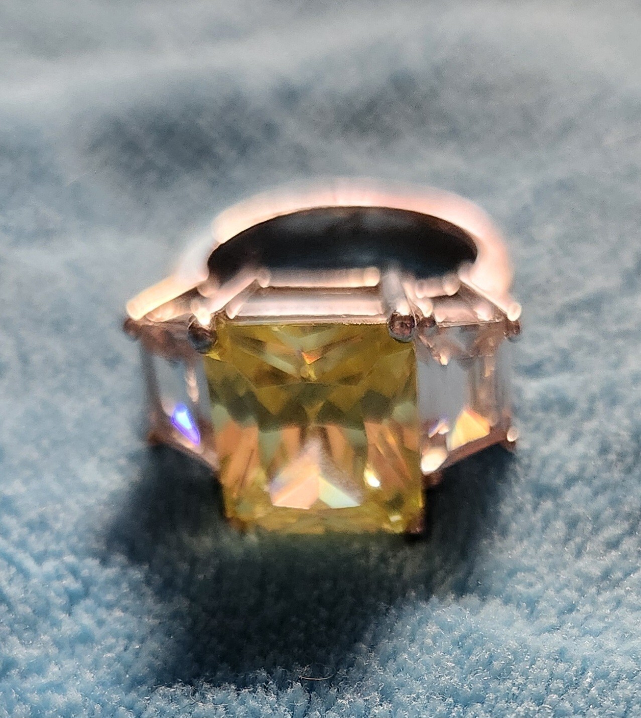 Vintage Cubic Zirconia Large Citrine & White Crystal 925 Sterling Silver Ring