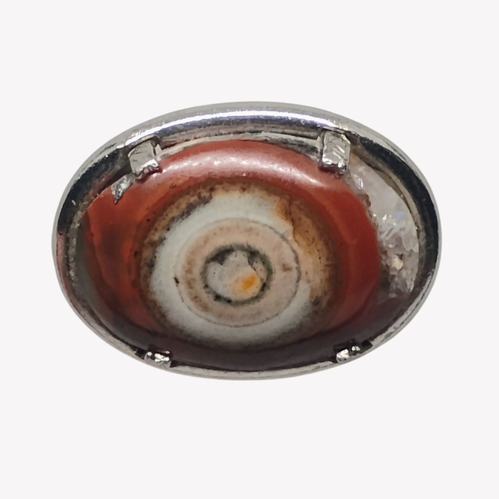 Vtg Bullseye Eye Agate Brooch Silver Tone Carnelian Orange Brown White Oval
