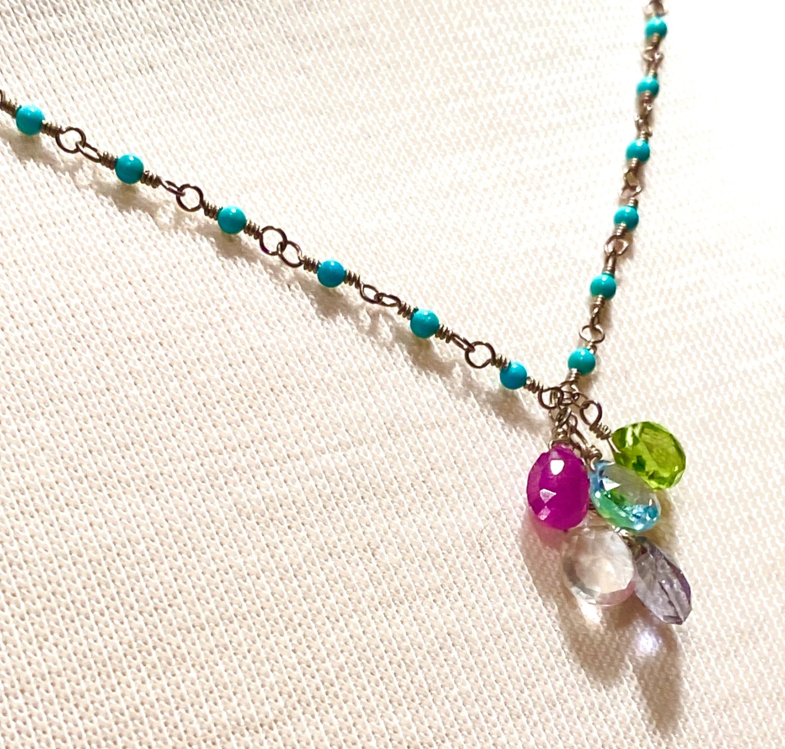 Camilee Designs Sterling Silver Turquoise Multi Gemstone Briolette Necklace Box