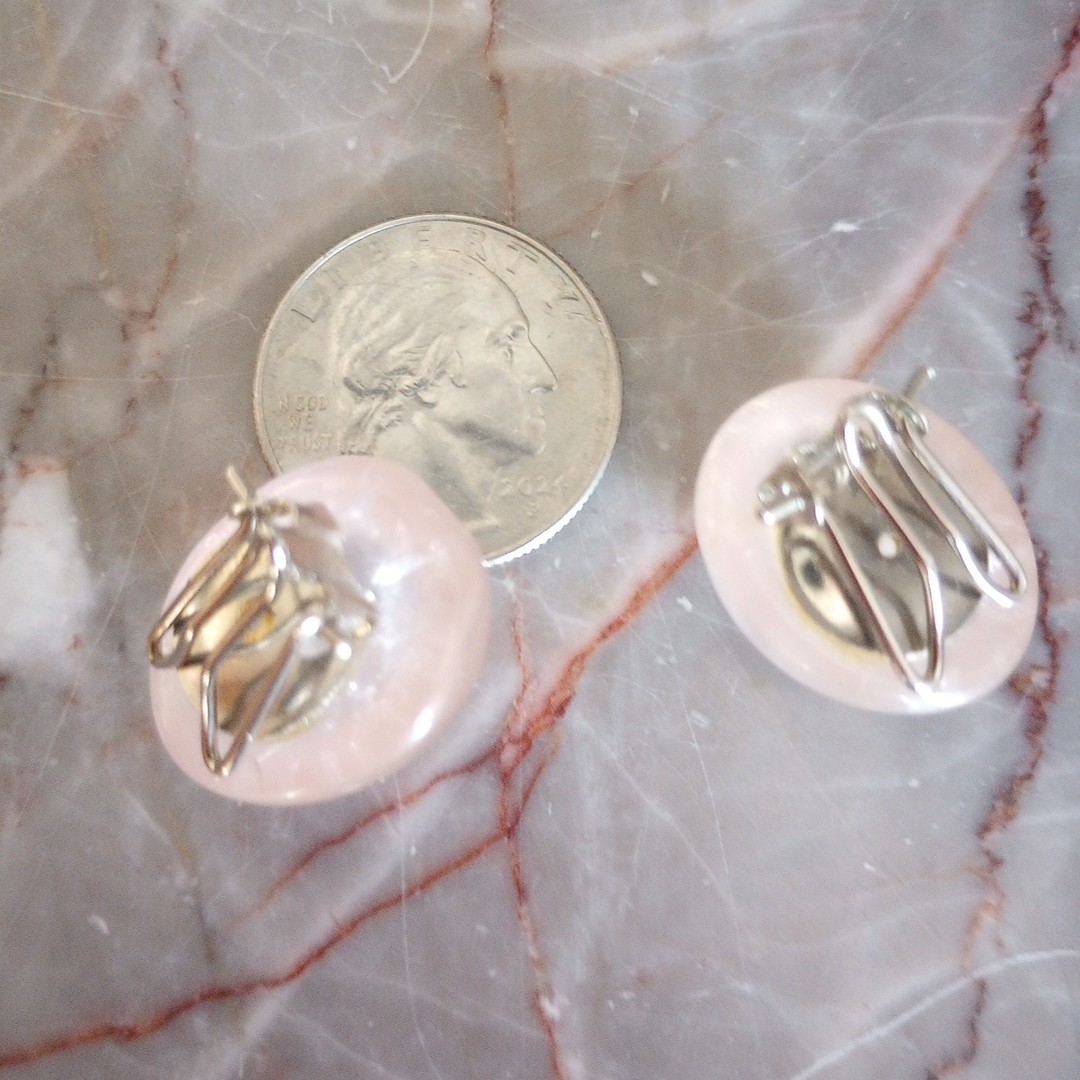 Vintage Rose Quartz Clip On Earrings Translucent Pink Stone Estate Jewelry…