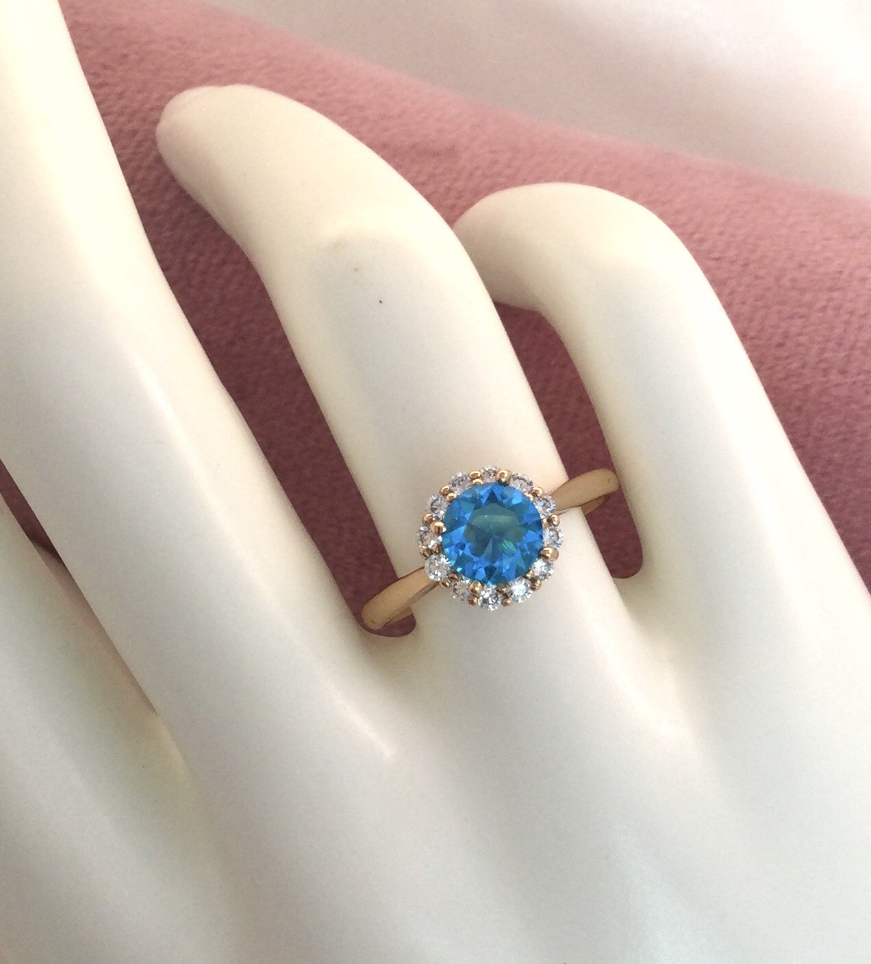 Vintage Jewellery Gold Ring Blue Topaz White Sapphires Antique Deco Jewelry P