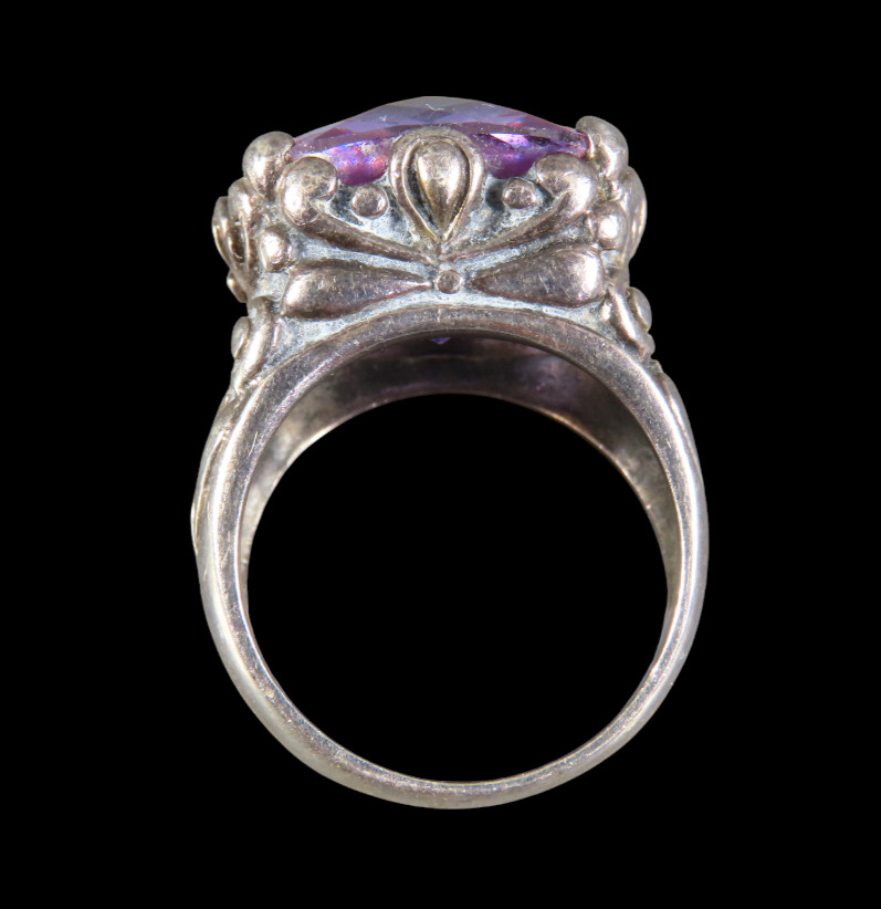 VTG Sterling Silver CHUNKY BIG COCKTAIL RING Light Purple CUSHION CUT Amethyst 6