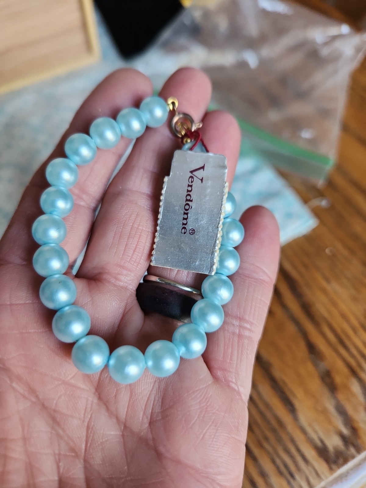 Vintage Vendome Pale Blue Beaded Necklace Bracelet and Clip Earrings – NOS LOT
