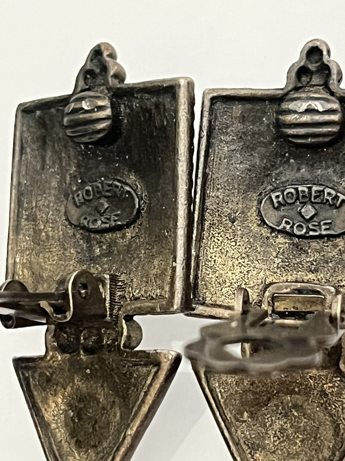 Robert Rose Vintage 90s Retro Earrings Clip On Gothic,grunge Drop Blue Cabochon