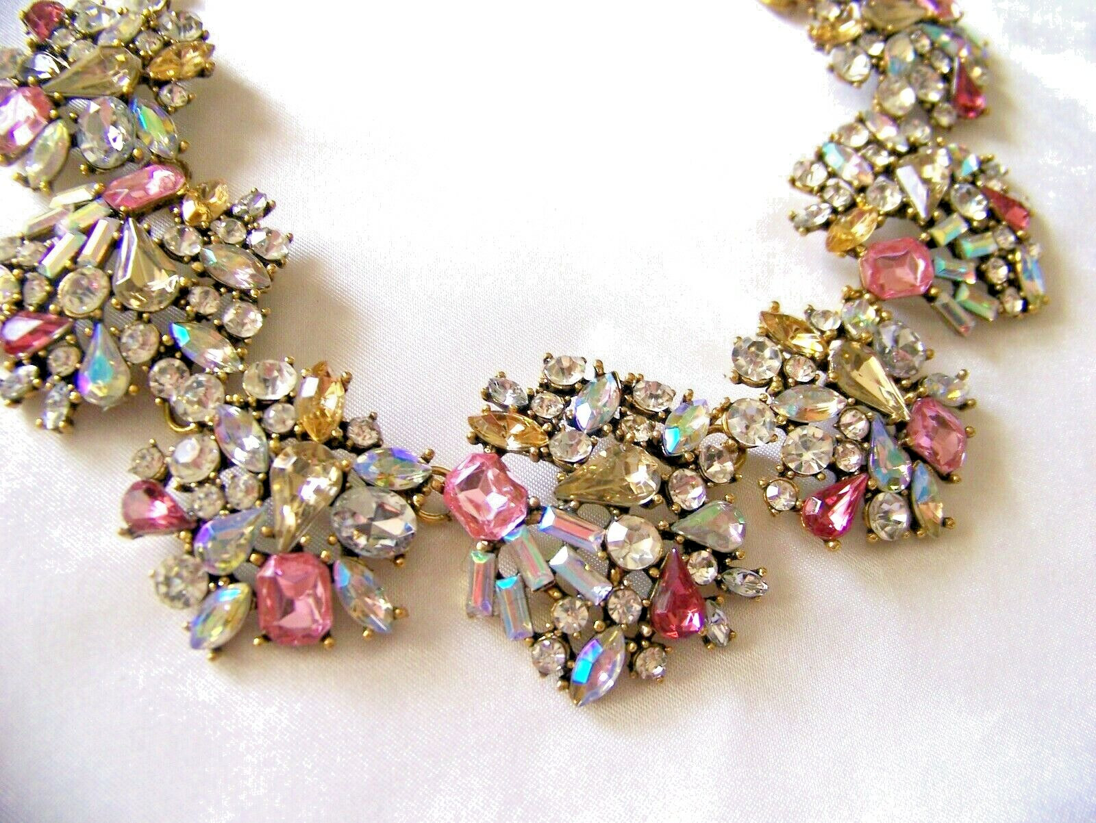 Vintage Style Pastel Multi Color Rhinestone and Glass Necklace