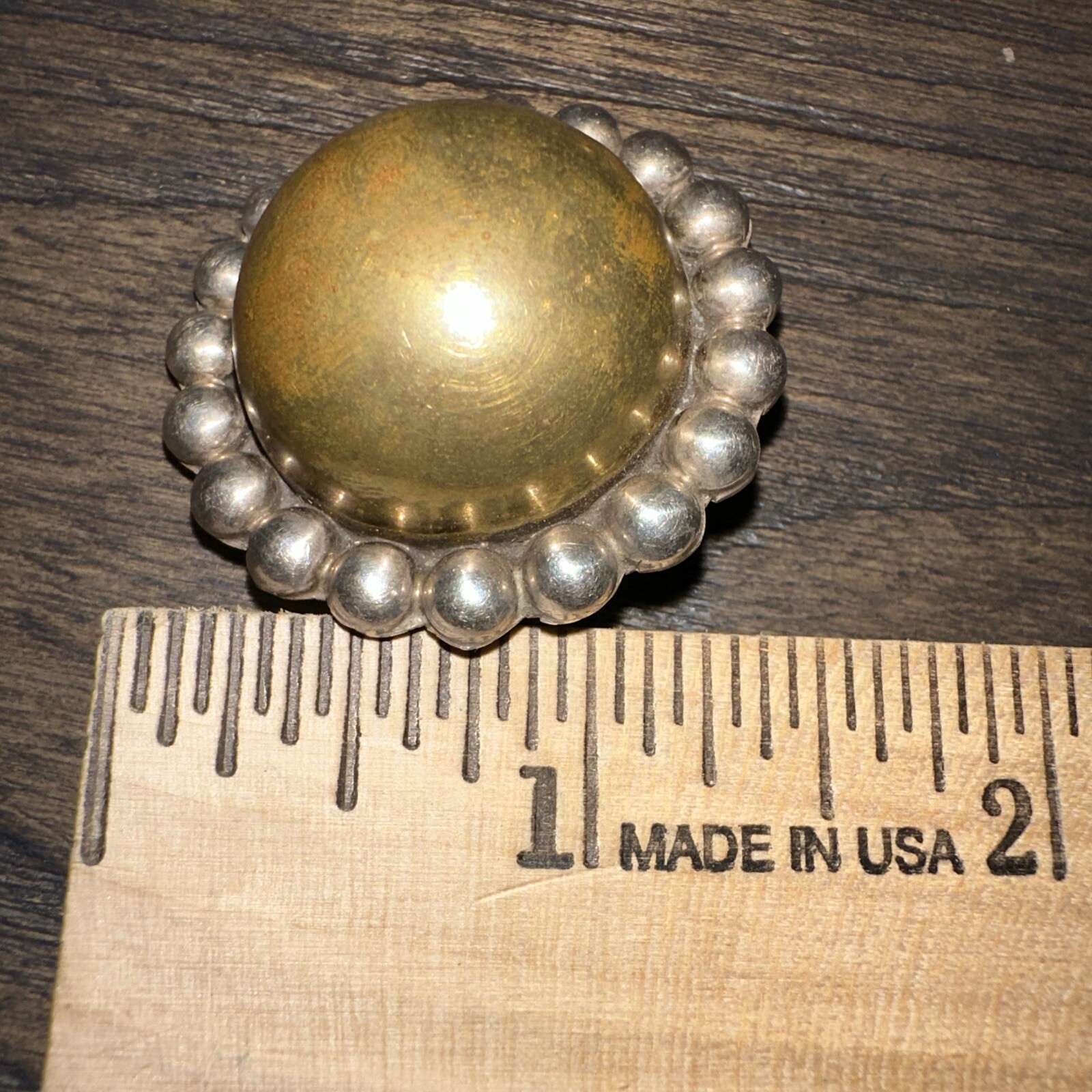 Vintage Taxco MEX Sterling Silver 925 & Brass Concho Clip On Earrings STATEMENT