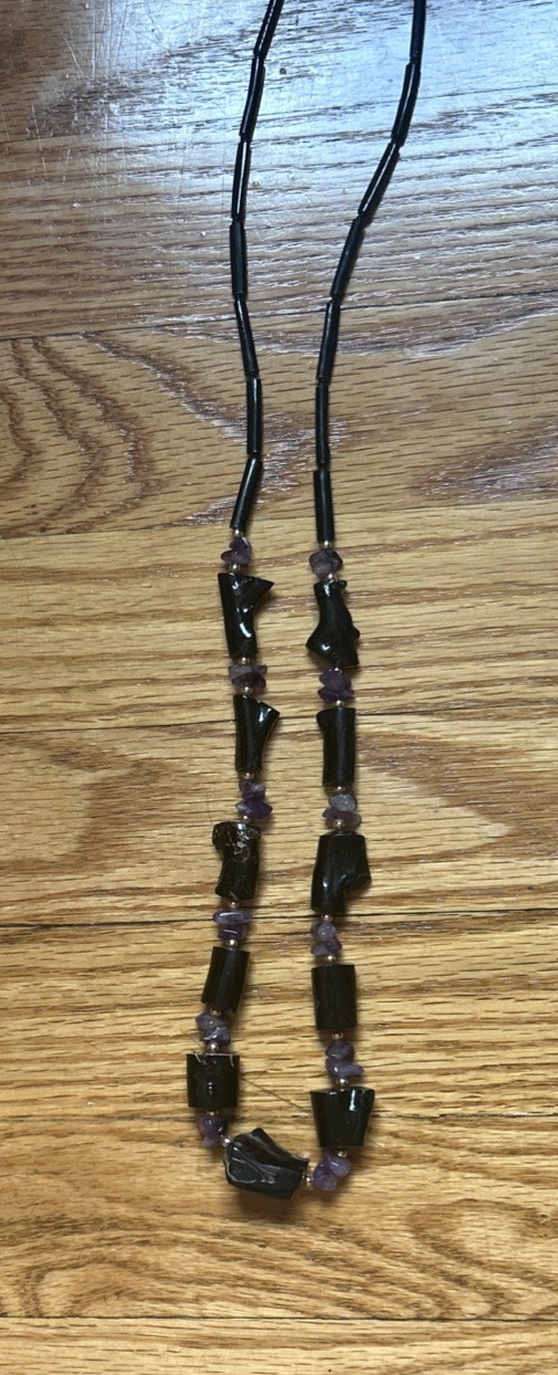 Vintage estate Hawaiian black coral Amythest 28”necklace Genuine & Rare Piece