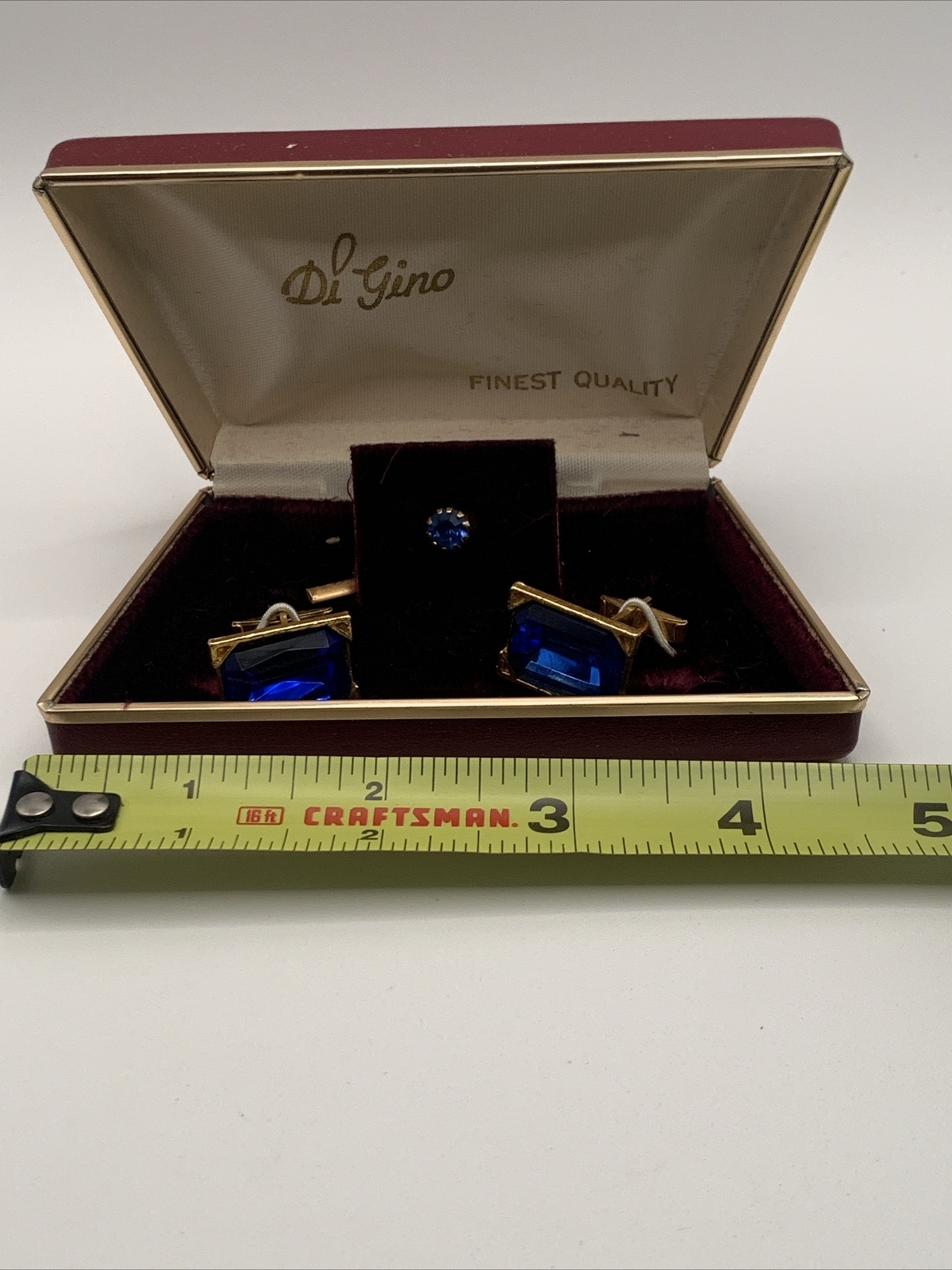 VINTAGE Royal Cobalt BLUE CUFF LINKS Tie Clip Set Made In Japan Box Gift NEW