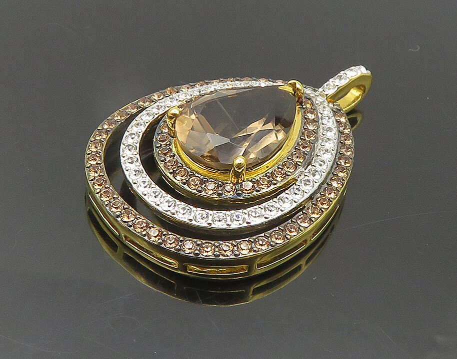 925 Sterling Silver – Topaz Cubic Zirconia & Citrine Tear Drop Pendant – PT15004