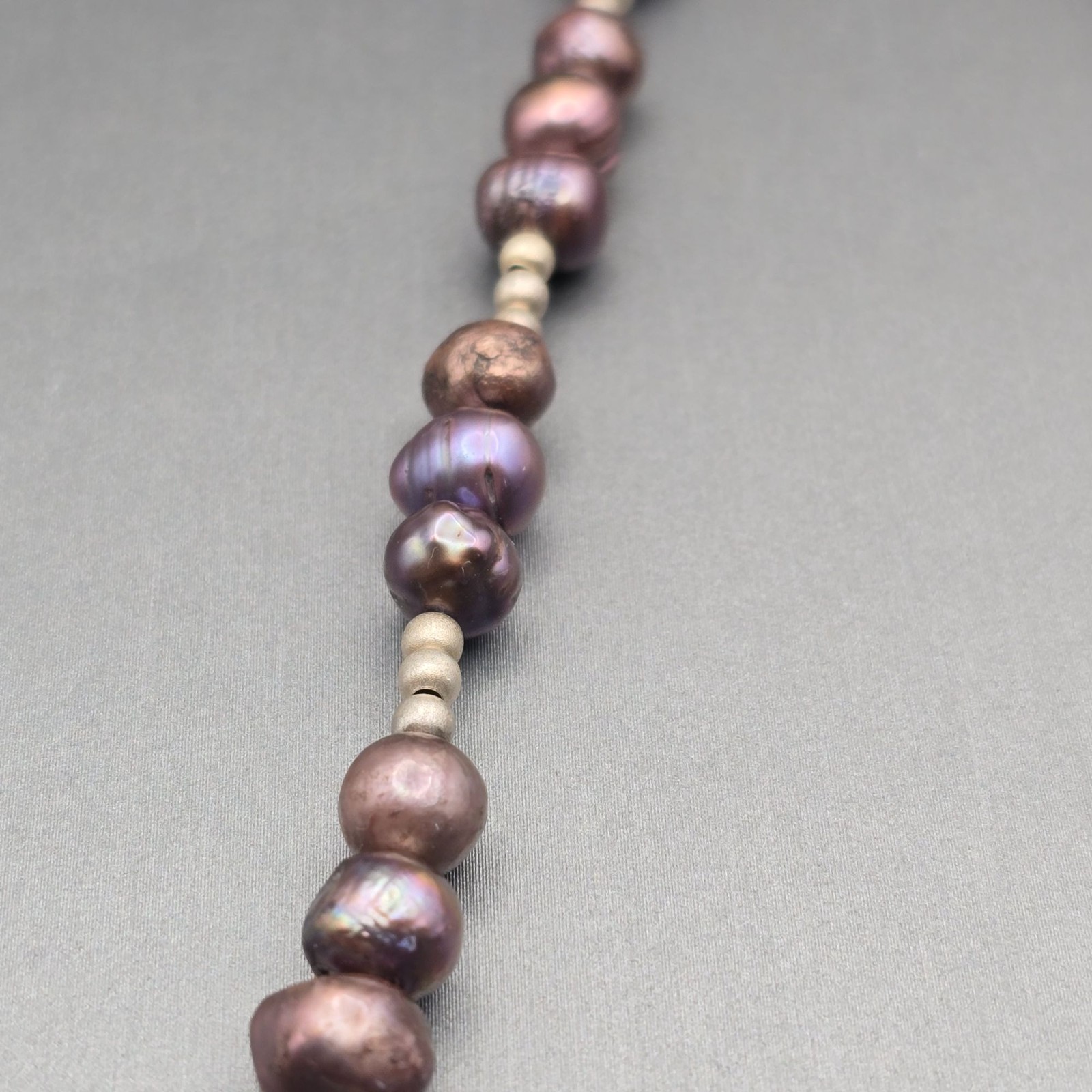 VTG Peacock Baroque Pearl Purple Agate Pendant Sterling Silver Necklace 16″